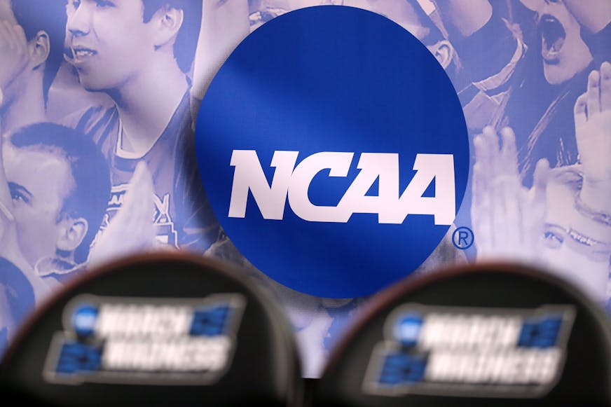 The NCAA logo is seen in the second half of a game between the Northwestern Wildcats and the Vanderbilt Commodores during the first round of the 2017 NCAA Men's Basketball Tournament at Vivint Smart Home Arena on March 16, 2017 in Salt Lake City, Utah. (Christian Petersen/Getty Images/TNS) ORG XMIT: 38030310W