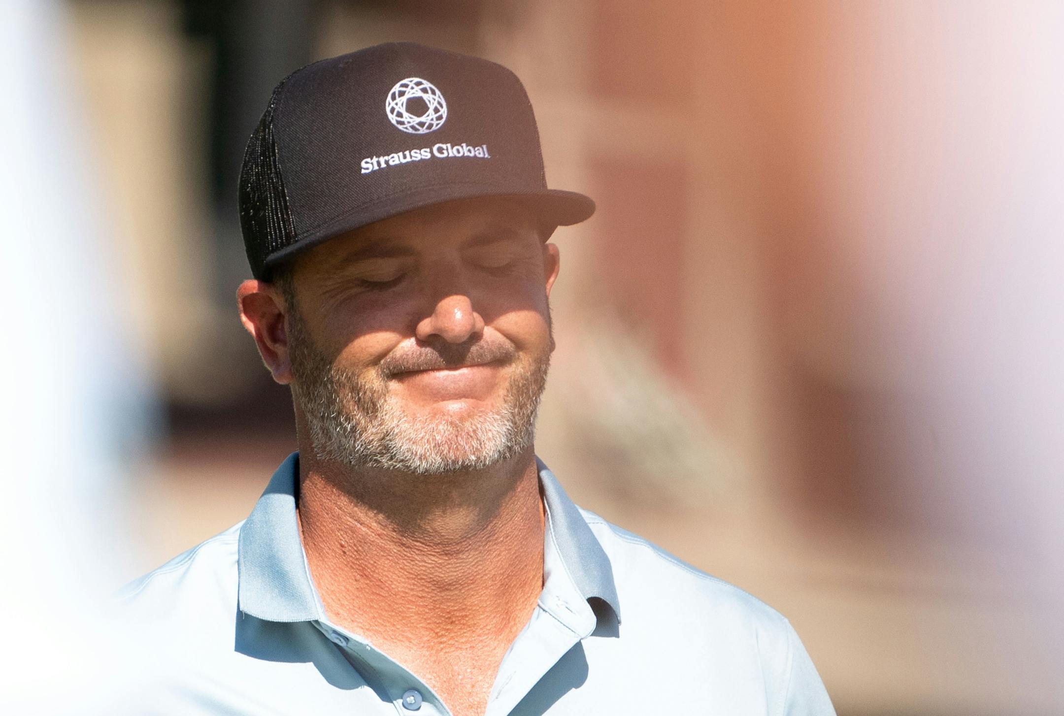 Scott Piercy reacts to his shot on the 8th hole during the 3M Open.