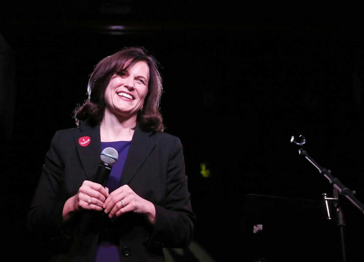 Betsy Hodges speaks at El Nuevo Rodeo, her campaign headquarters, while awaiting election results Tuesday Nov. 5, 2013.