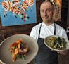 Chef Jim Christiansen with rabbit dish, left, and veggie dish. ] Review of Heyday Restaurant and Bar. (MARLIN LEVISON/STARTRIBUNE(mlevison@startribune