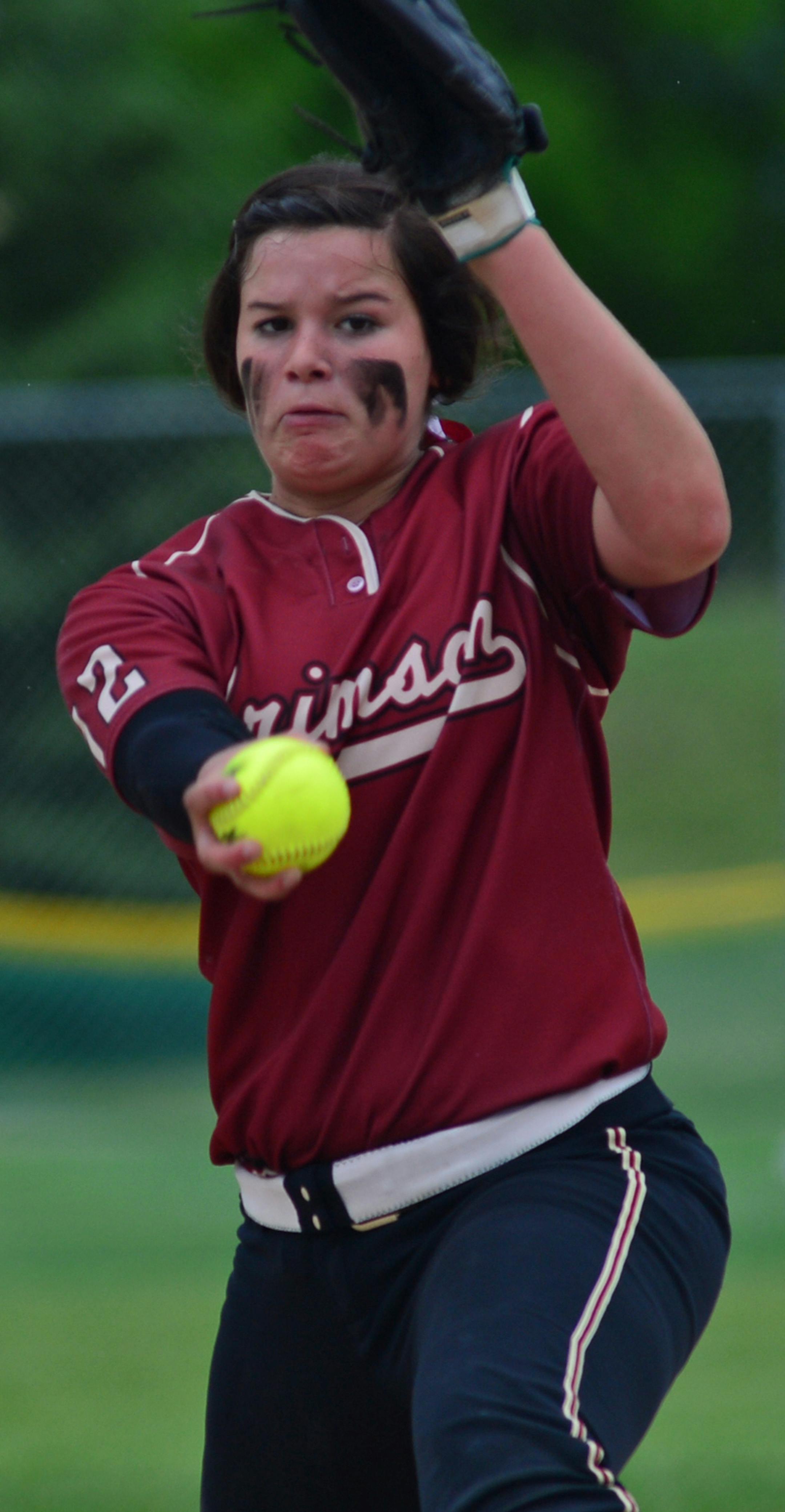 Maple Grove's no 12 Sydney Smith pitched in the game against New Prague and won 6 to 0.] Class 3A softball state tournament at Caswell Park in North Mankato Richard.Sennott@startribune.com Richard Sennott/Star Tribune Mankato Minn. Thursday 6/06/2014) ** (cq)
