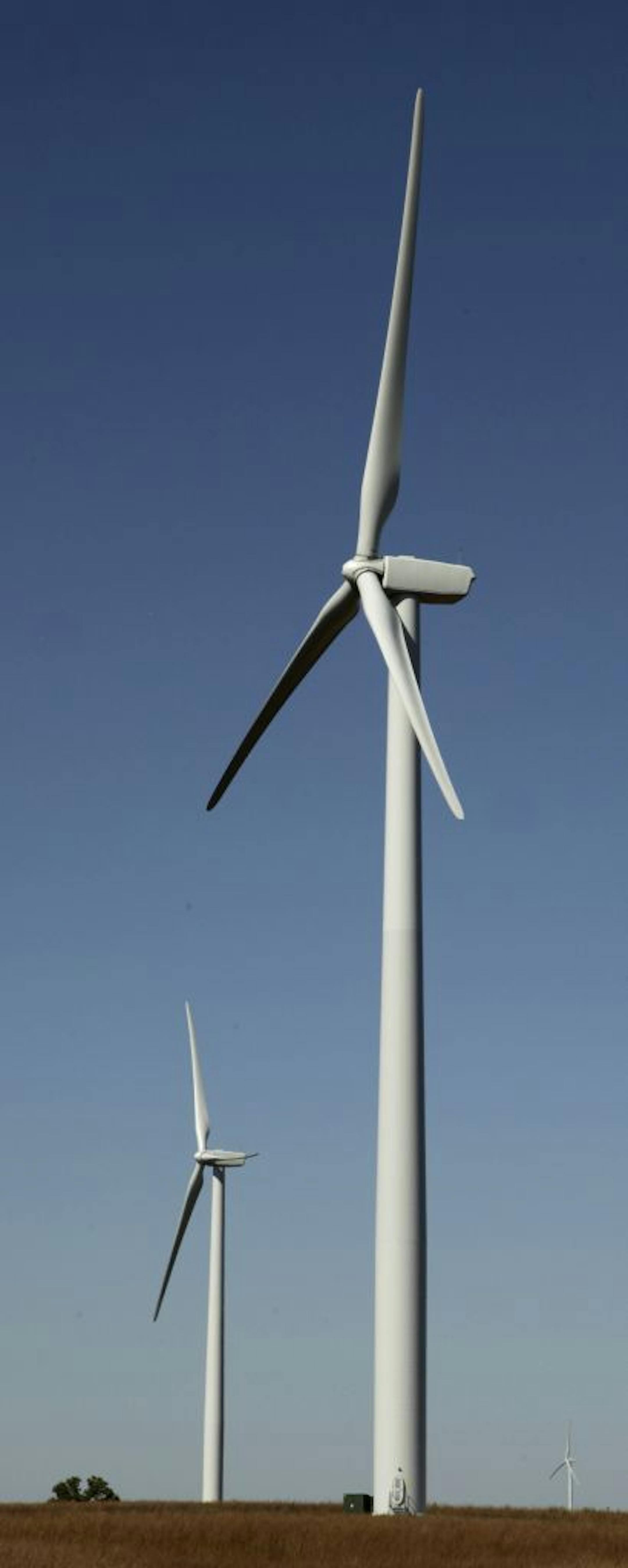 Wind turbines are seen at the Lost Creek Wind Farm near King City, Mo. Friday, Oct. 1, 2010. The project is generating controversy because it received $107 million in stimulus money, and was developed by Tom Carnahan � the younger brother of Democratic Senate candidate Robin Carnahan and U.S. Rep. Russ Carnahan.