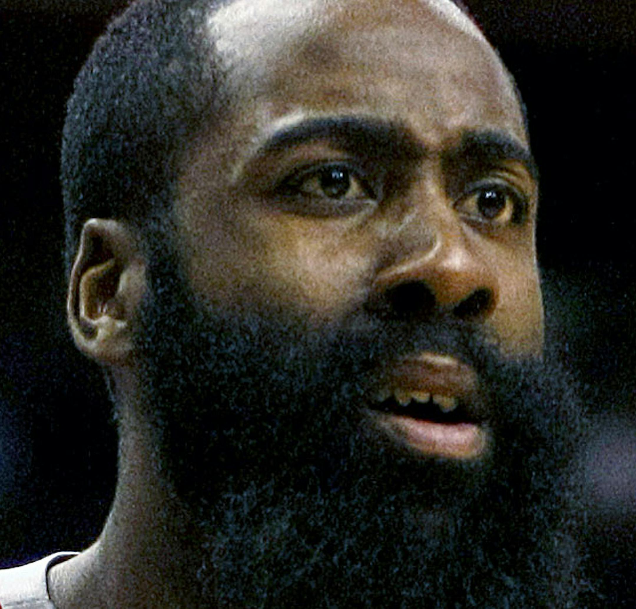 Houston Rockets shooting guard James Harden (13) reacts to a no call in the first quarter during an NBA basketball game against the Phoenix Suns, Sunday, Feb. 23, 2014, in Phoenix. (AP Photo/Rick Scuteri)