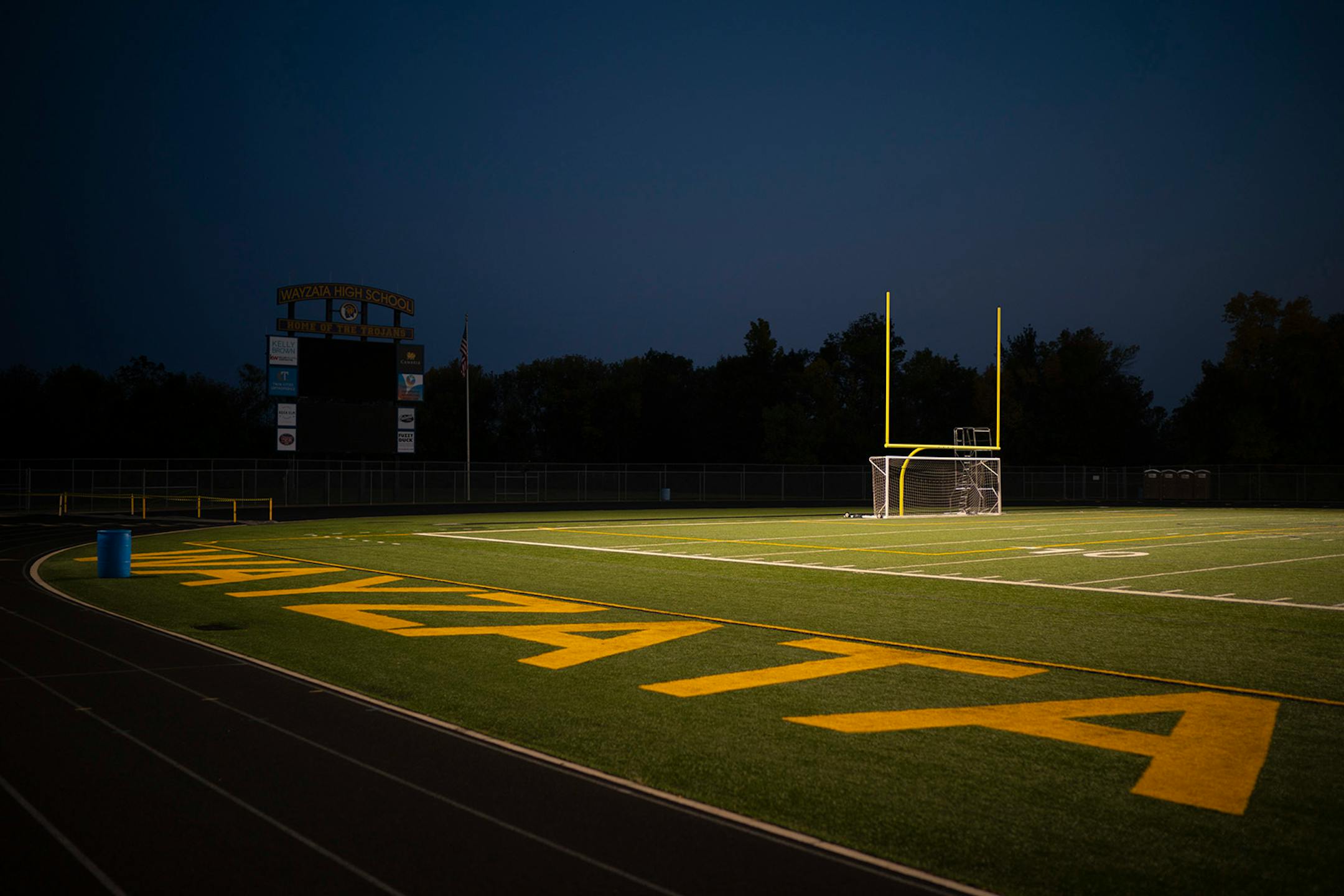 An empty Wayzata Stadium Monday night.