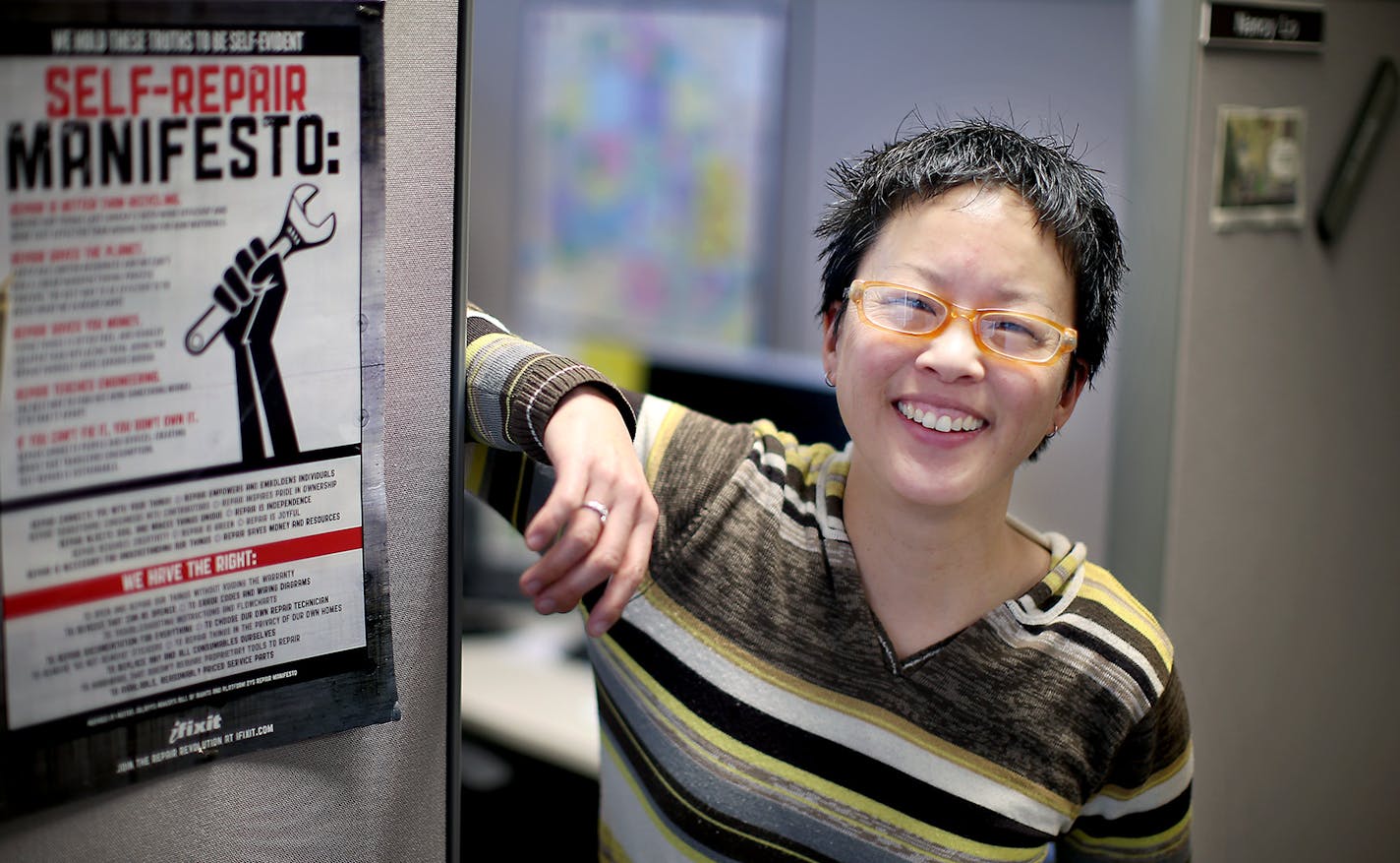 Nancy Lo is a shining star in repair clinic movement here and just got a shoutout from national website iFixit. ] (ELIZABETH FLORES/STAR TRIBUNE) ELIZABETH FLORES &#x2022; eflores@startribune.com