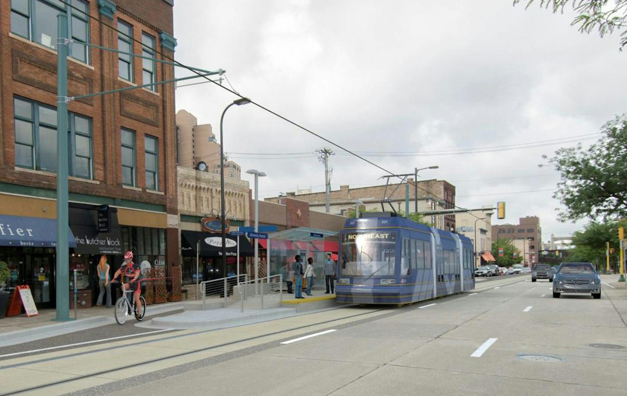 A key Mpls. city council committee approved streetcars as their preferred method of transit along Nicollet and Central aves. rendering from Nicollet&#x201a;&#xc4;&#xec;Central Transit Alternatives | September 2013 document. ORG XMIT: MIN1309241659582972
