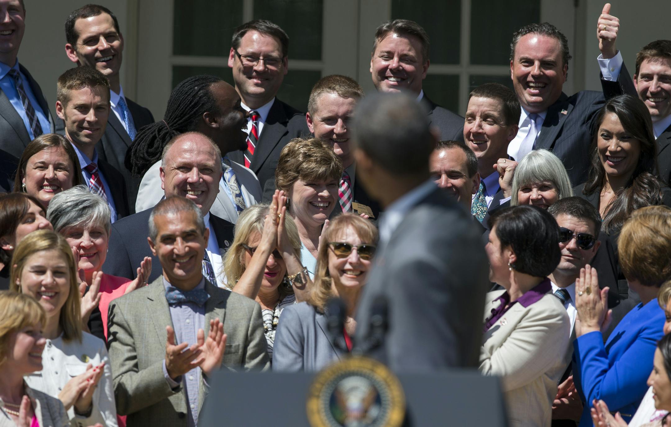 President Barack Obama speaks during an event to honor the teachers of the year, Wednesday, April 29,2015, in the Rose Garden of the White House in Washington. (AP Photo/Evan Vucci)