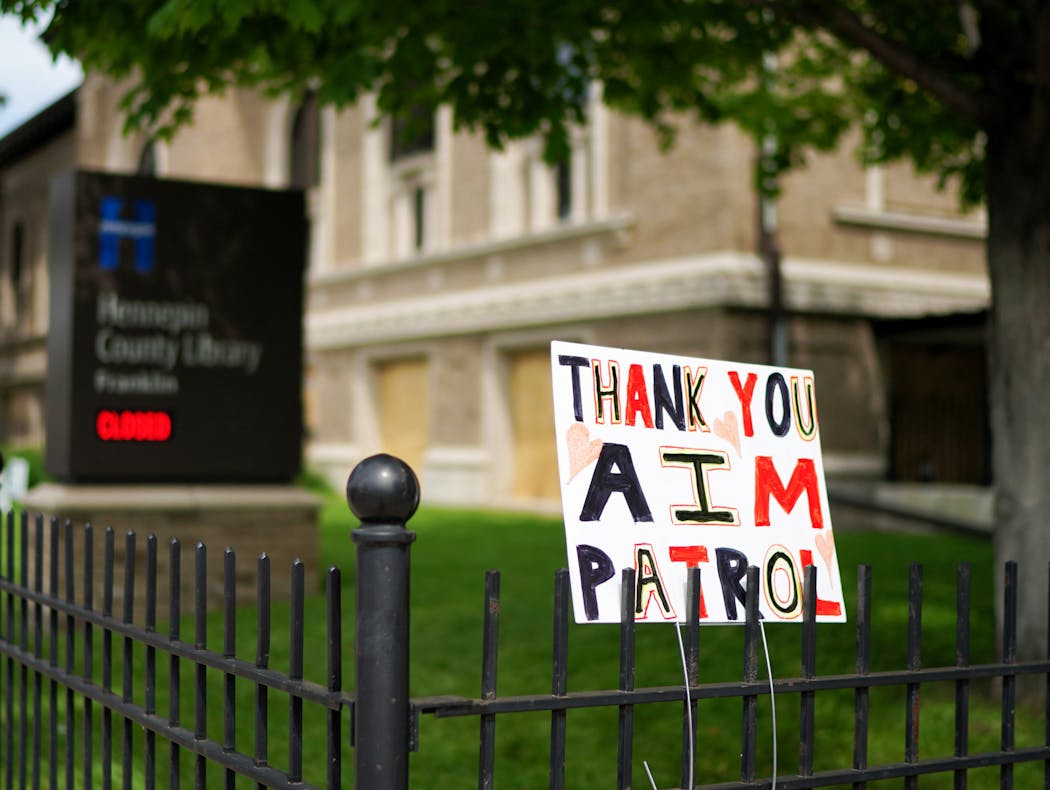 A thank-you note to AIM Patrol outside the Franklin Library. 