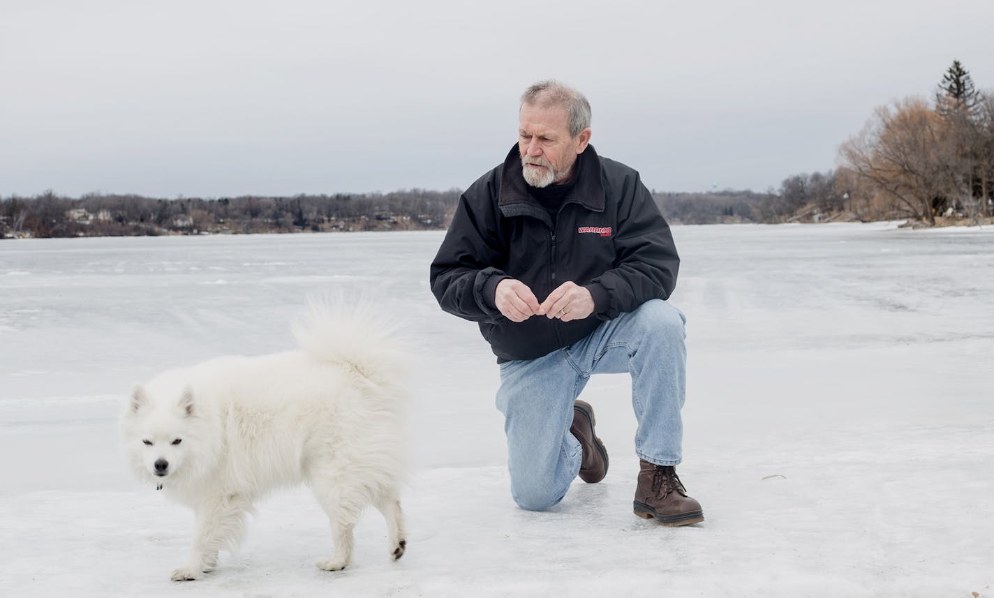 Roger Van Surksum, a fishing guide, points out the exact spot on Lake Victoria where he happened to catch a bison bone on his fishing line in 2011 in Alexandira, Minnesota, Wednesday afternoon.] Elizabeth Brumley special to the Star Tribune * A St. Cloud State University team took core samples from the lake bottom to look into the sediment to find out what the bison bones could reveal about Minnesota's history.