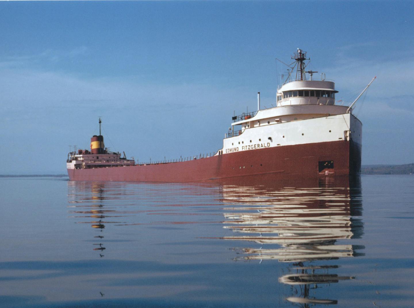 Photo by Bob Campbell via Lake Superior Maritime Visitor Center. The Edmund Fitzgerald on the St. Mary's River in May of 1975.