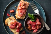 Croissant French Toast Loaf with Rhubarb Sauce. Credit Mette Nielsen, Special to the Star Tribune