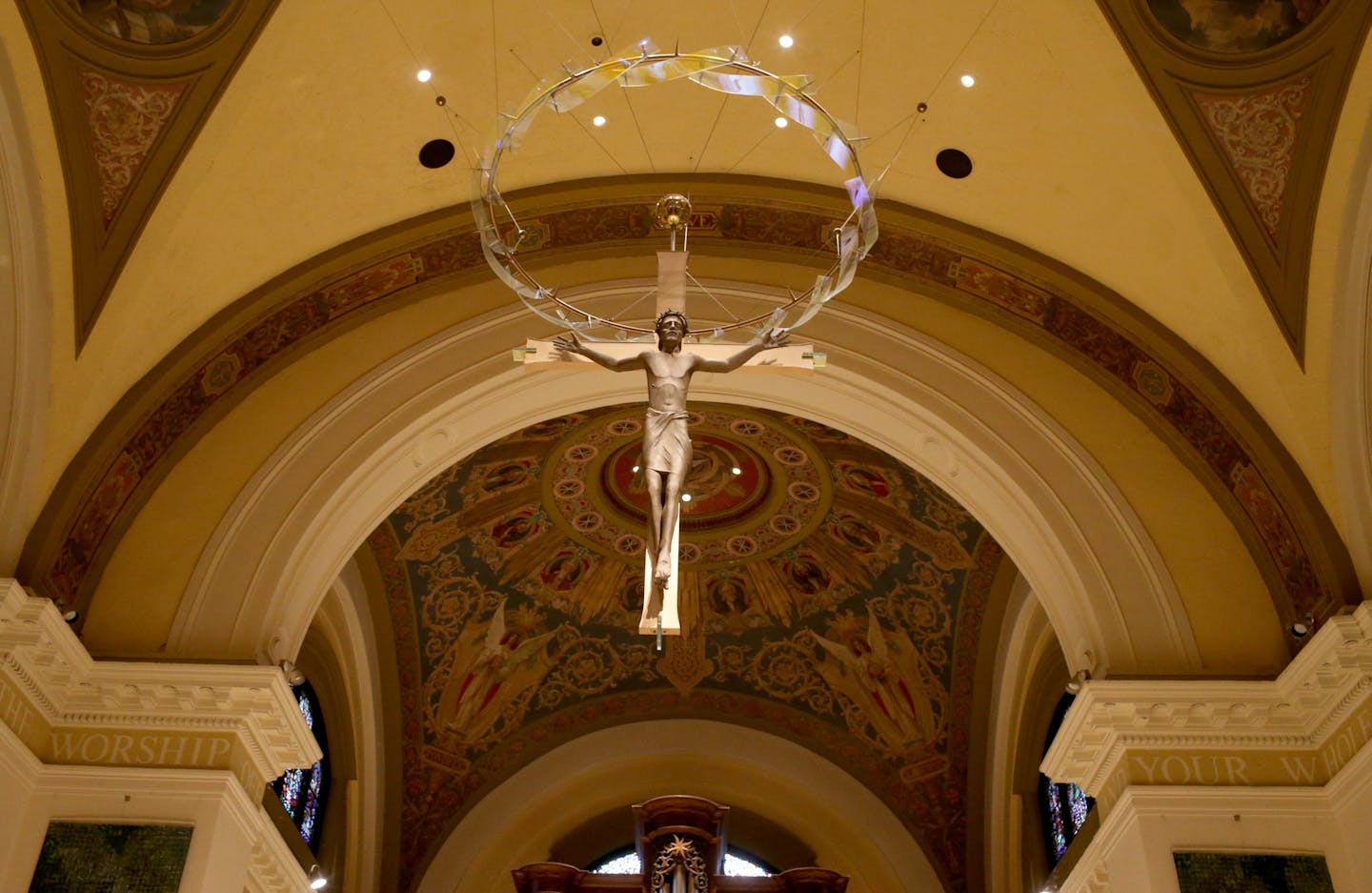 The crucifix in the Chapel of St. Thomas Aquinas on the University of St. Thomas campus Friday, Nov. 16, 2018, in St. Paul, MN.] DAVID JOLES &#xef; david.joles@startribune.com The University of St. Thomas announced it will soon launch a a $12 million overhaul of its campus chapel, removing the "chapel'' in the name, and making it an interfaith center.