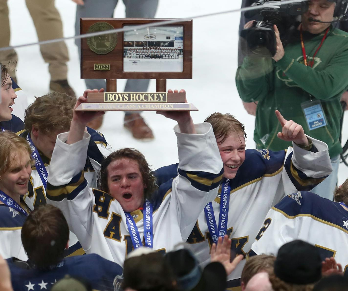 over Warroad during the MSHSL 1A championship boys hockey game victory Saturday, March 12, 2022 at the Xcel Energy Center in St. Paul, Minn. ] DAVID JOLES • david.joles@startribune.com