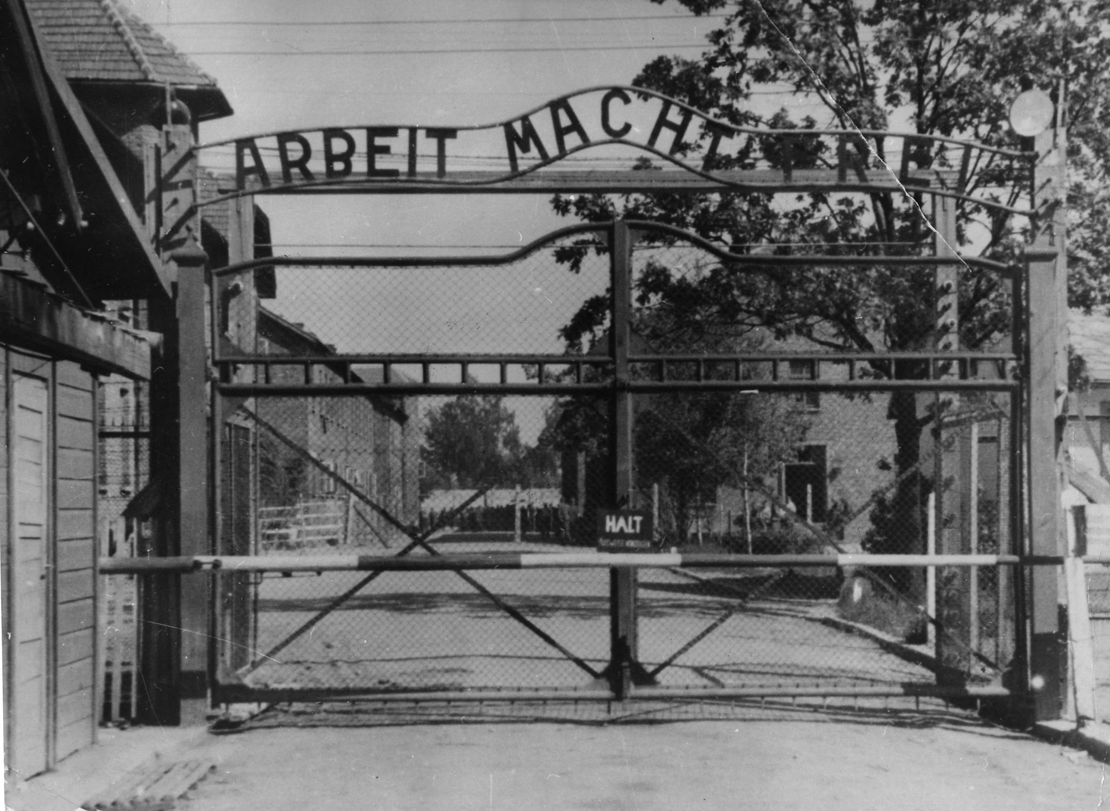 An undated image shows the main gate of the Nazi concentration camp Auschwitz in Poland.