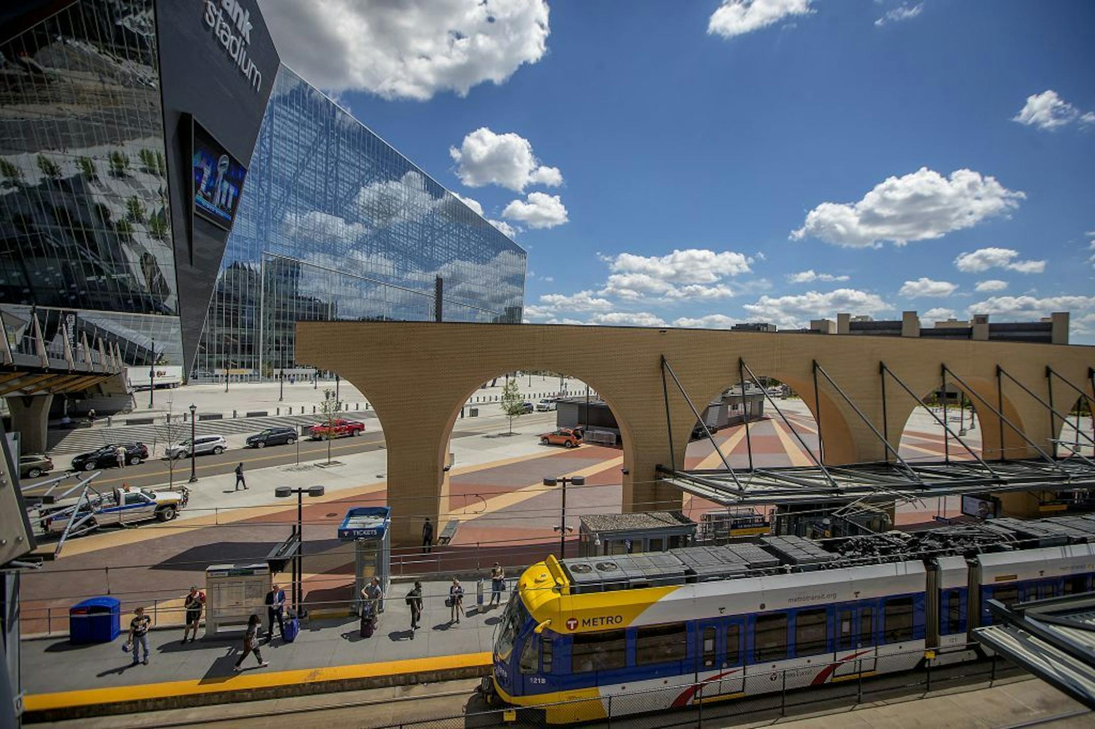 Passengers waited for the light rail at the US Bank Stadium stop, Tuesday, June 20, 2017 in Minneapolis, MN. The light rail will shut down between June 22 and July 3. It is the longest shut down in the history of Metro Transit's light-rail system.