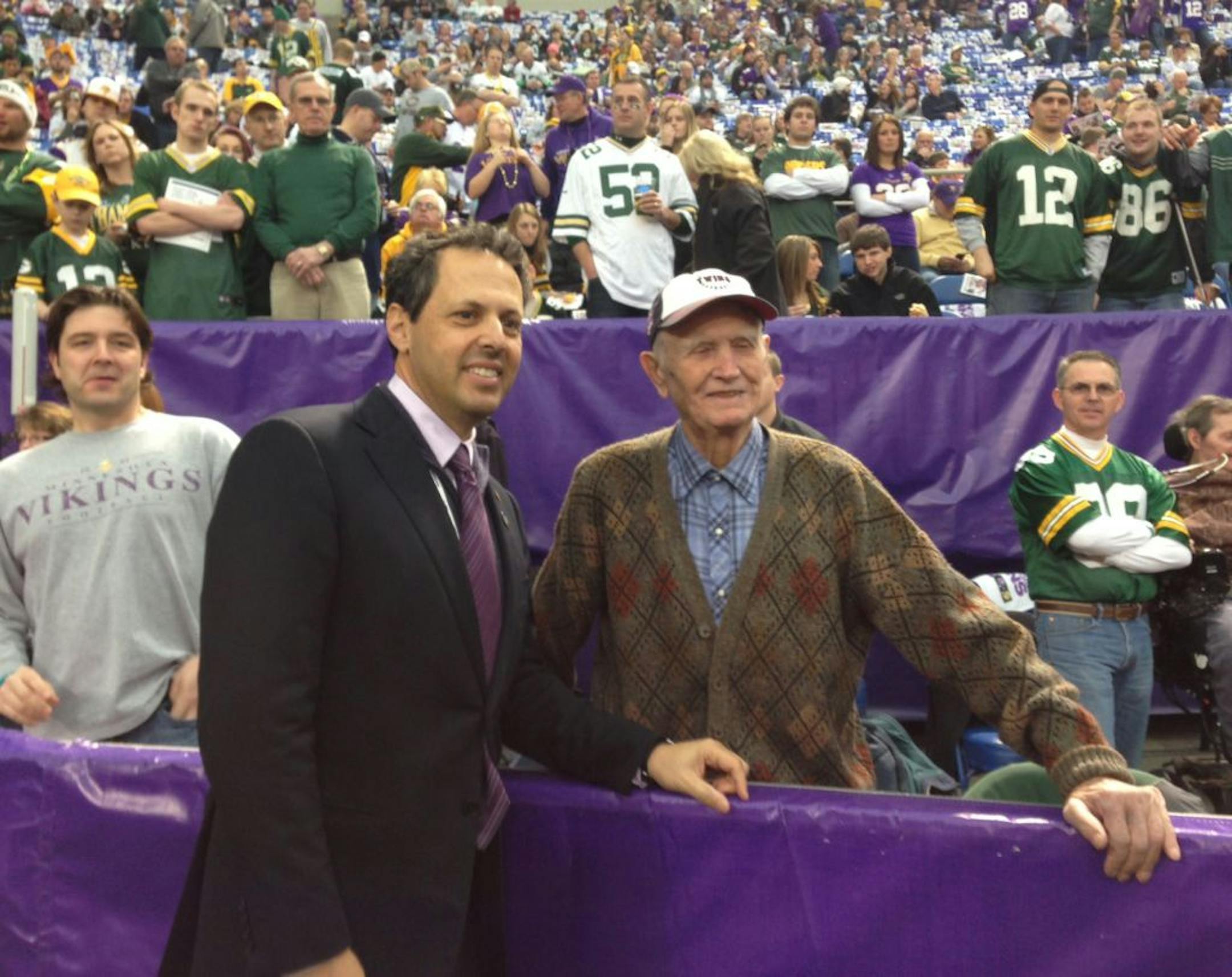 Vikings president Mark Wilf with John Edward Larson at the Vikings vs. Green Bay game Dec. 30.