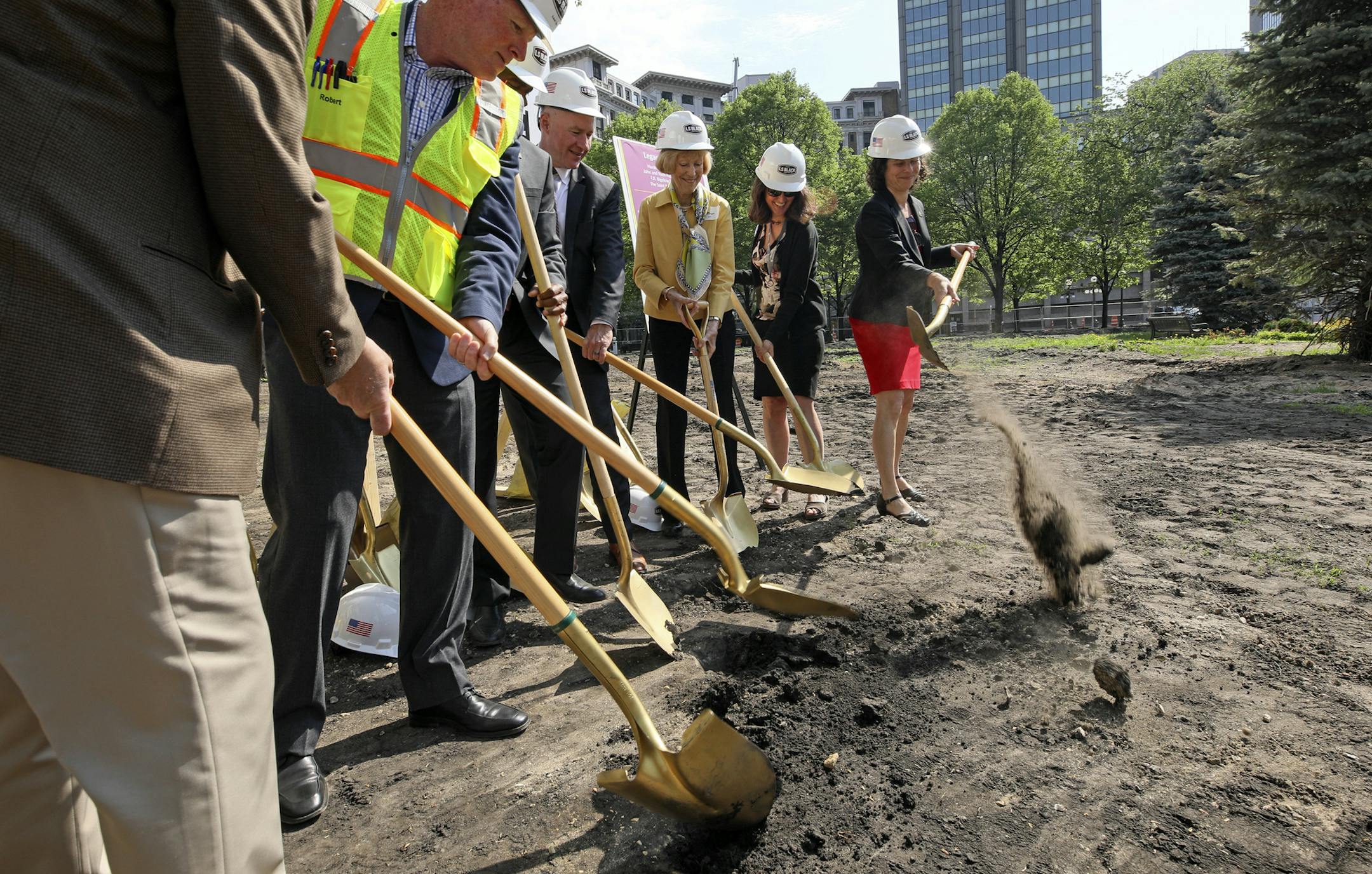 Rice Park was dedicated as Saint Paul’s first public space when it was given to the city in 1849. Today the park will undergo major renovation. Mayor Melvin Carter, Council Member Rebecca Noecker and other local leaders hosted a groundbreaking ceremony for construction at Rice Park in downtown St. Paul Thursday morning. ] BRIAN PETERSON • brian.peterson@startribune.com
St. Paul, MN 05/17/2018