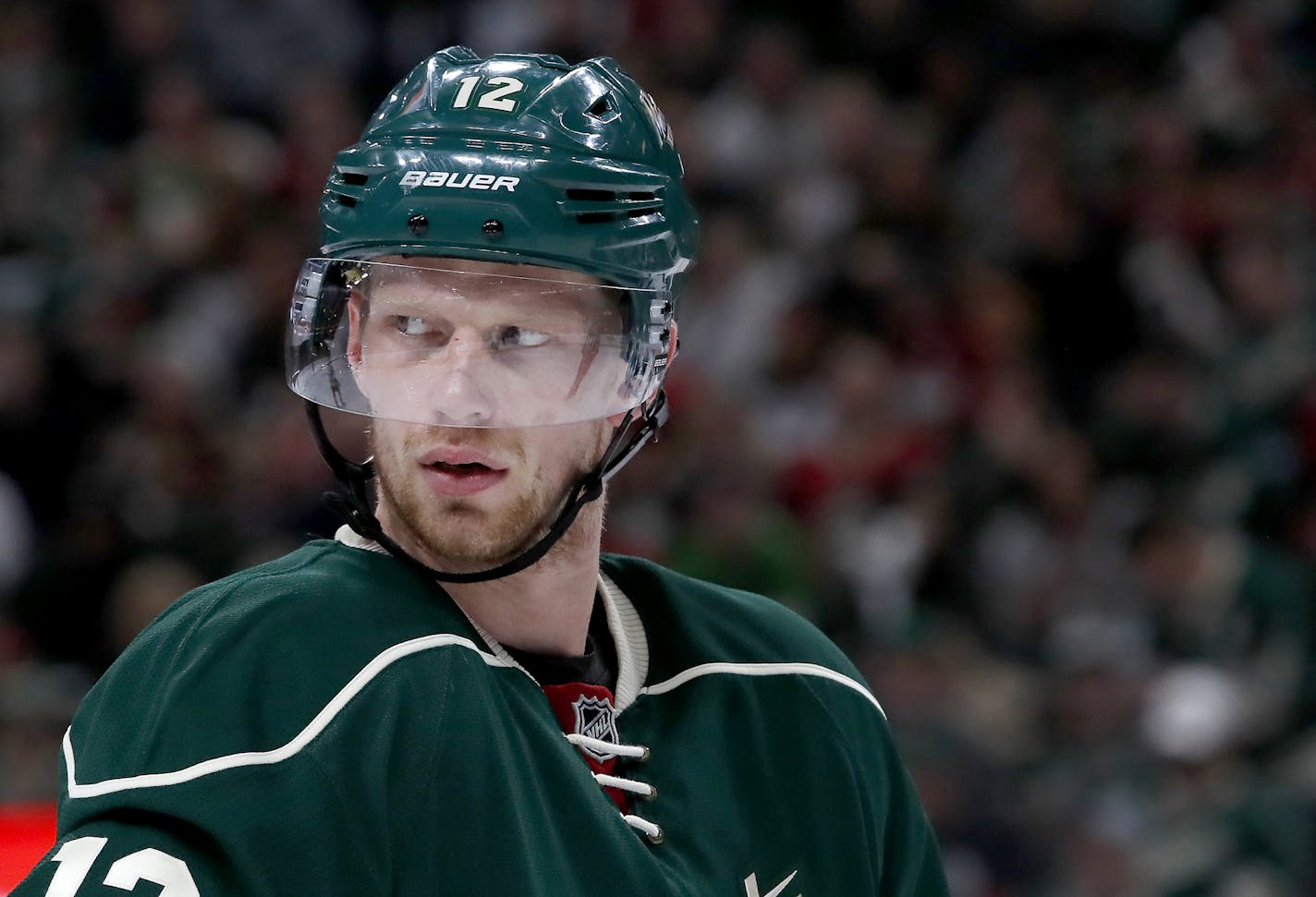 Minnesota Wild Eric Staal. ] CARLOS GONZALEZ &#xef; cgonzalez@startribune.com - April 14, 2017, St. Paul, MN, Xcel Energy Center, NHL, Stanley Cup Playoffs, Game 2, Minnesota Wild vs. St. Louis Blues ORG XMIT: MIN1704181646551880