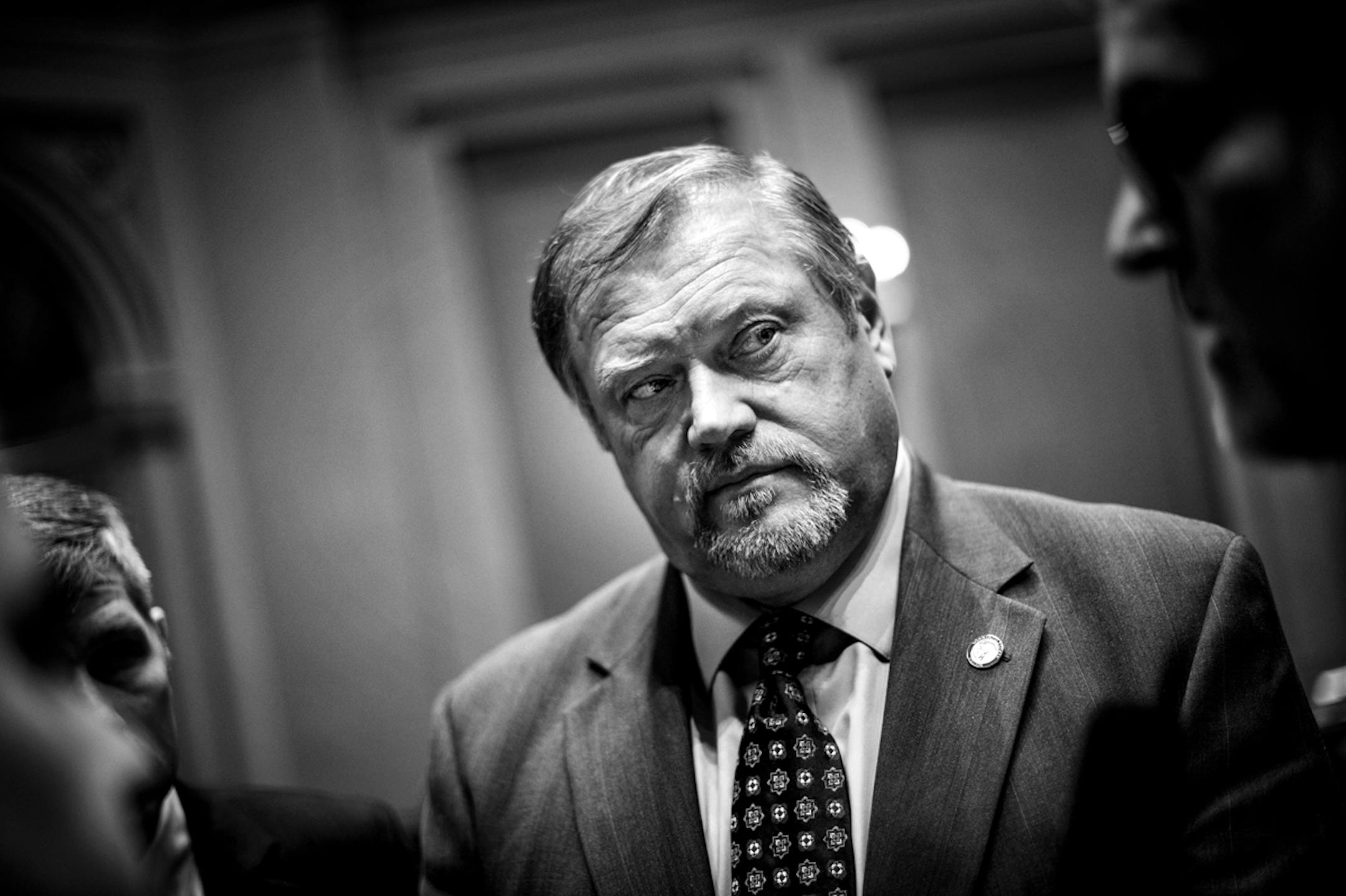 Senate Majority Leader Tom Bakk talked about the budget with reporters at the conclusion of Monday's session. ] GLEN STUBBE * gstubbe@startribune.com Monday, March 31, 2014.