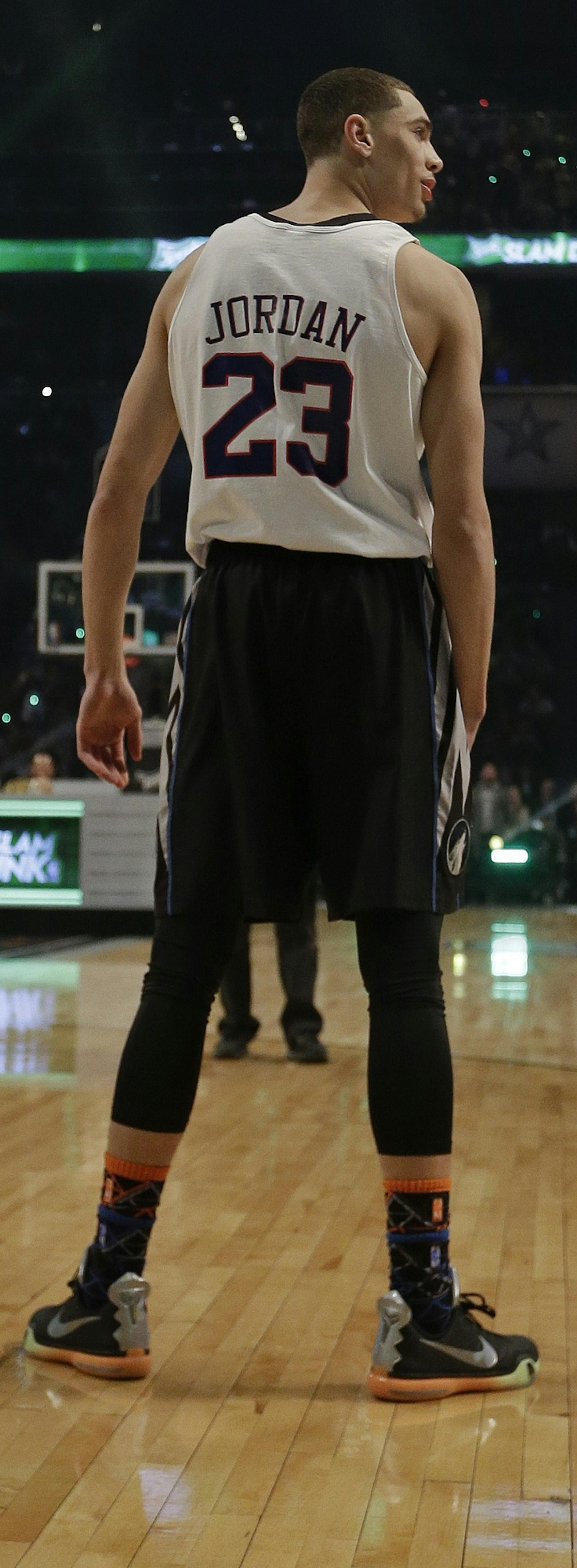 Minnesota Timberwolves' Zach LaVine reacts after a dunk during the NBA All-Star Saturday Slam Dunk basketball contest Saturday, Feb. 14, 2015, in New York. (AP Photo/Frank Franklin II)