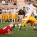 Burnsville's Keenan Winge breaks loose on a run in the first quarter of a game Friday, August 28, against Lakeville South at Lakeville South High Scho