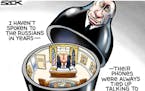 Sack cartoon: Trump team and Russia