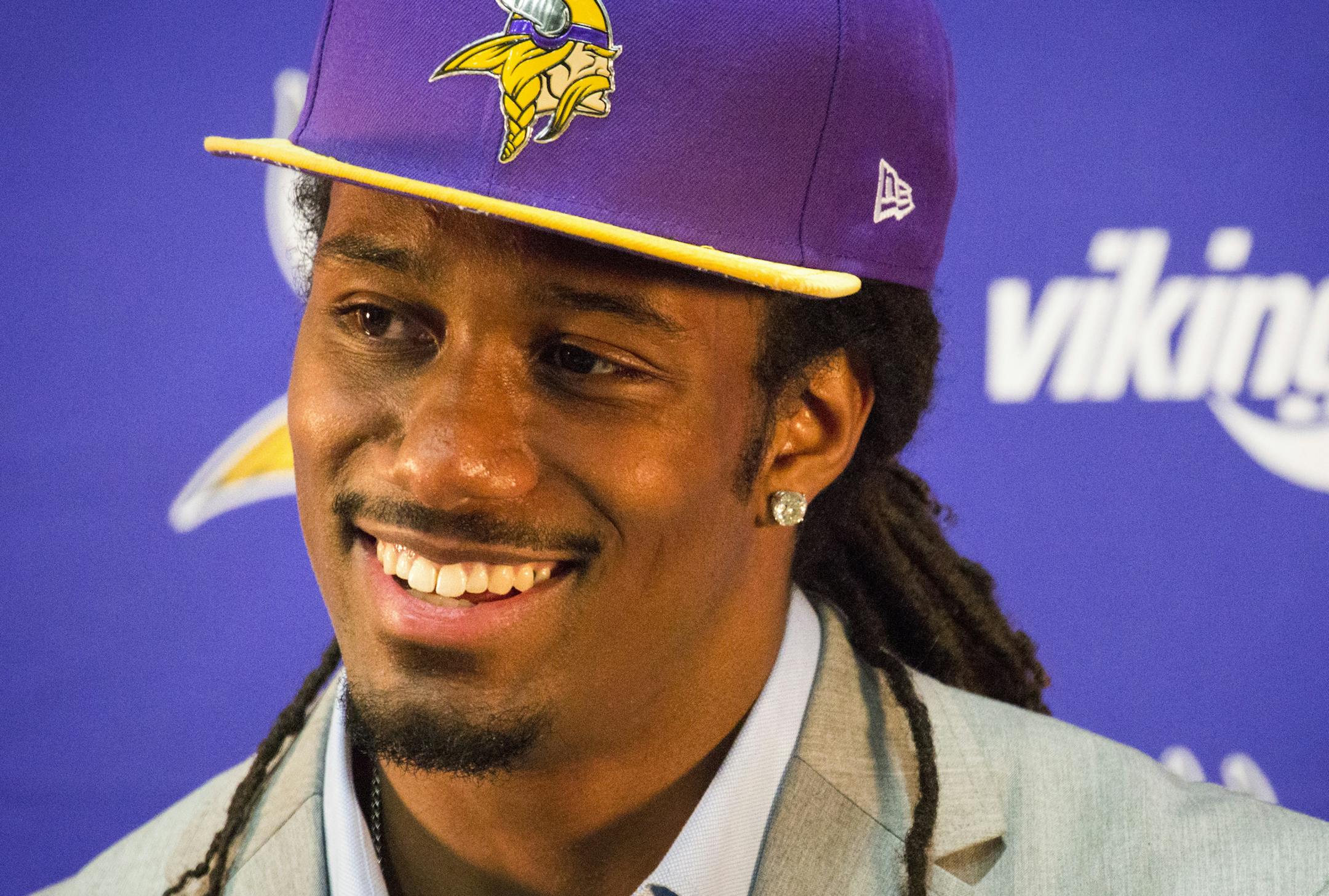 Vikings introduce cornerback Trae Waynes at a press conference Friday afternoon at Winter Park. ] Brian.Peterson@startribune.com Eden Prairie, MN - 4/29/2015
