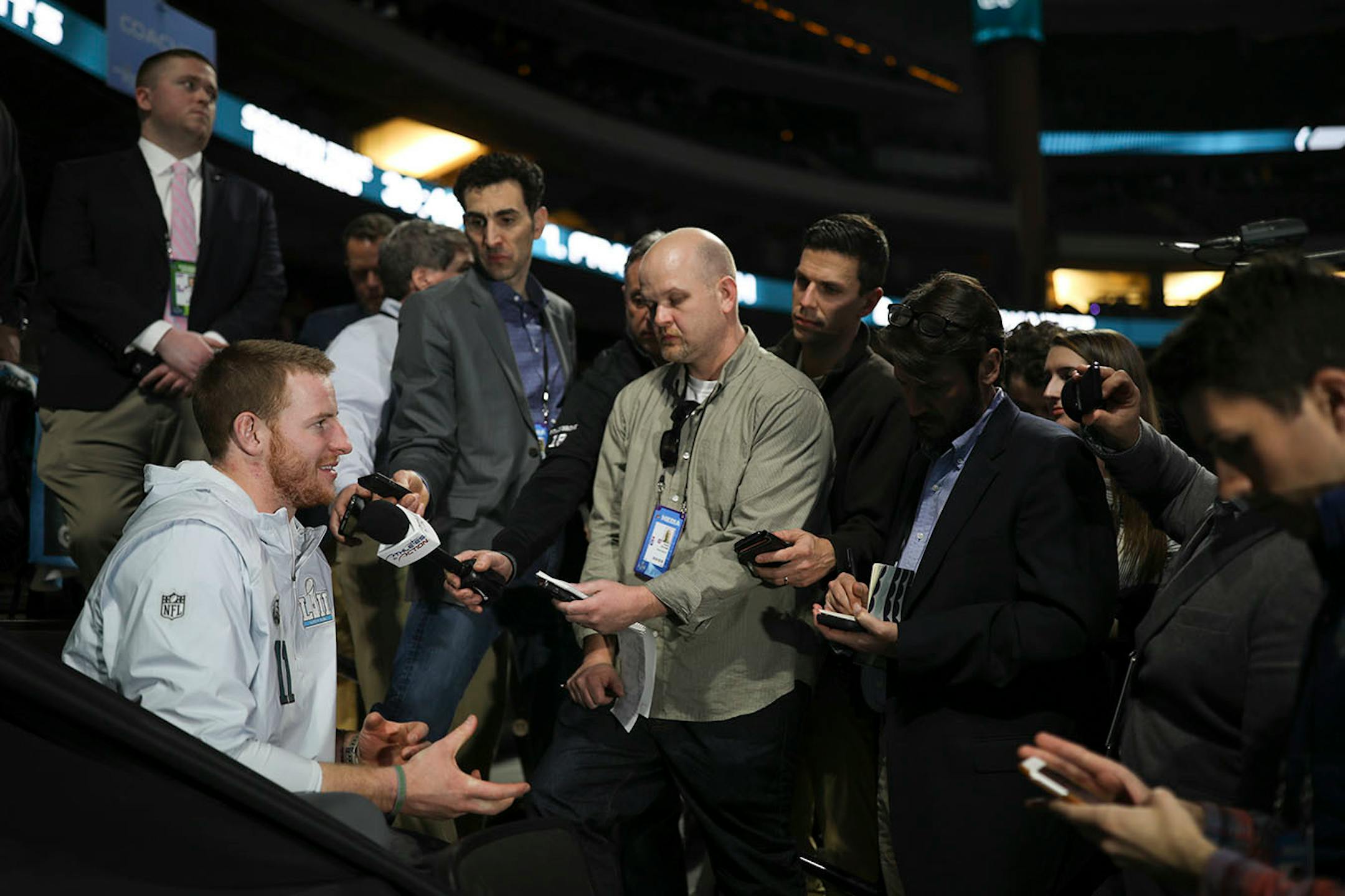 Injured Philly quarterback Carson Wentz spoke to some reporters during the Philadelphia Eagles' media availability on Opening Night.