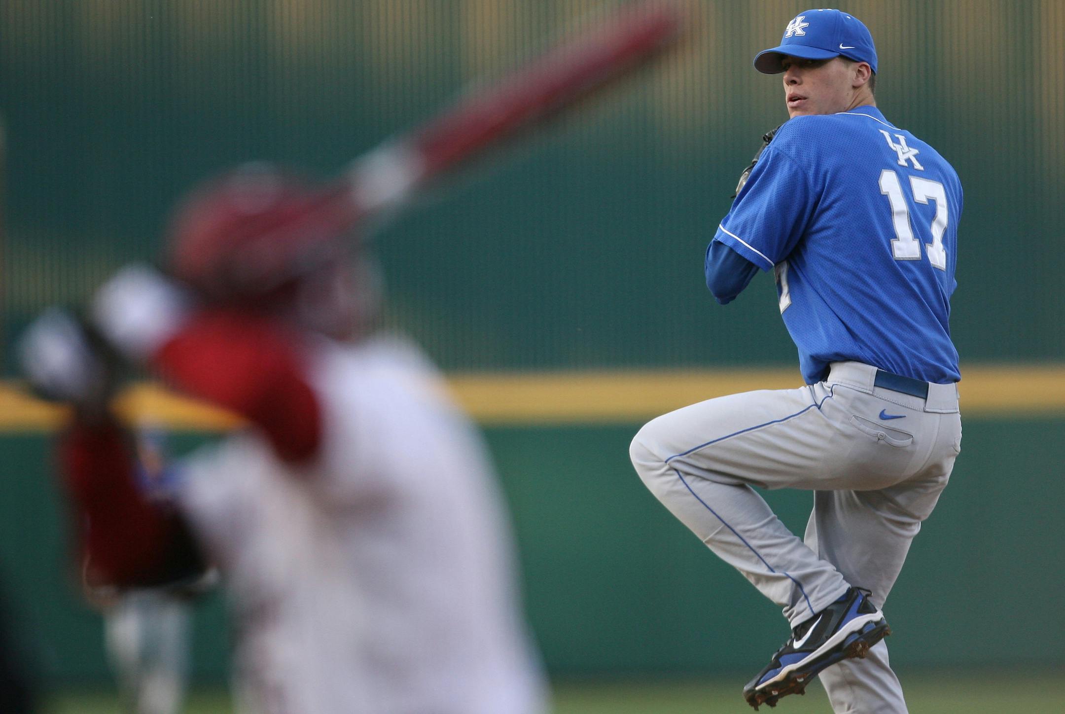 Alex Meyer delivers a pitch while at the University of Kentucky, where he pitched before being taken by Washington in the first round of the 2011 amateur draft.