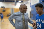 Coach Larry McKenzie gave instructions to North High's Willie Wilson during a game in 2019.