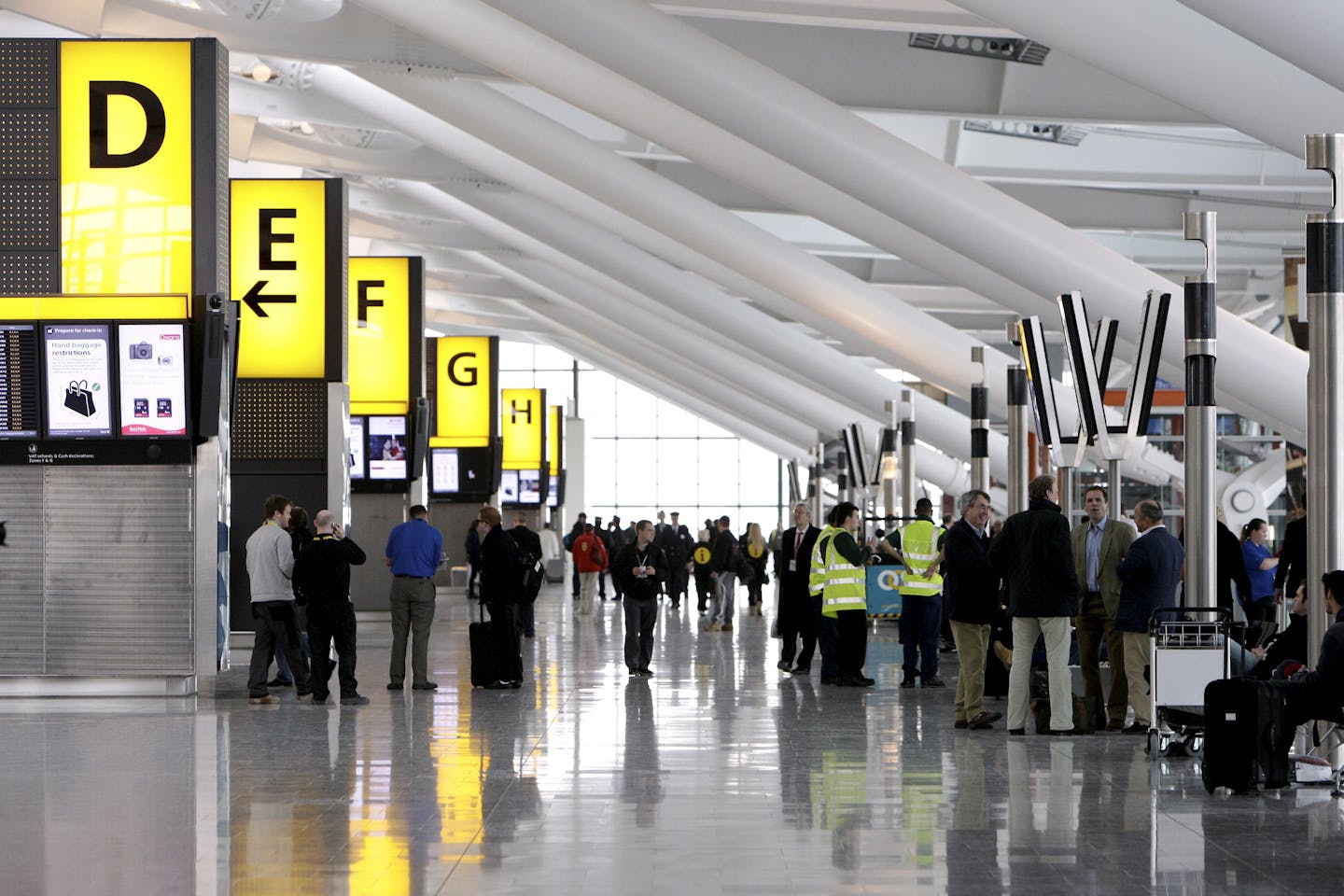 Heathrow airport's Terminal Five is pictured in London, on March 27, 2008. The new Terminal Five which began operating on Thursday, has been dogged by cancellations, delayed luggage arrivals and a protest. AFP PHOTO/EDMOND TERAKOPIAN