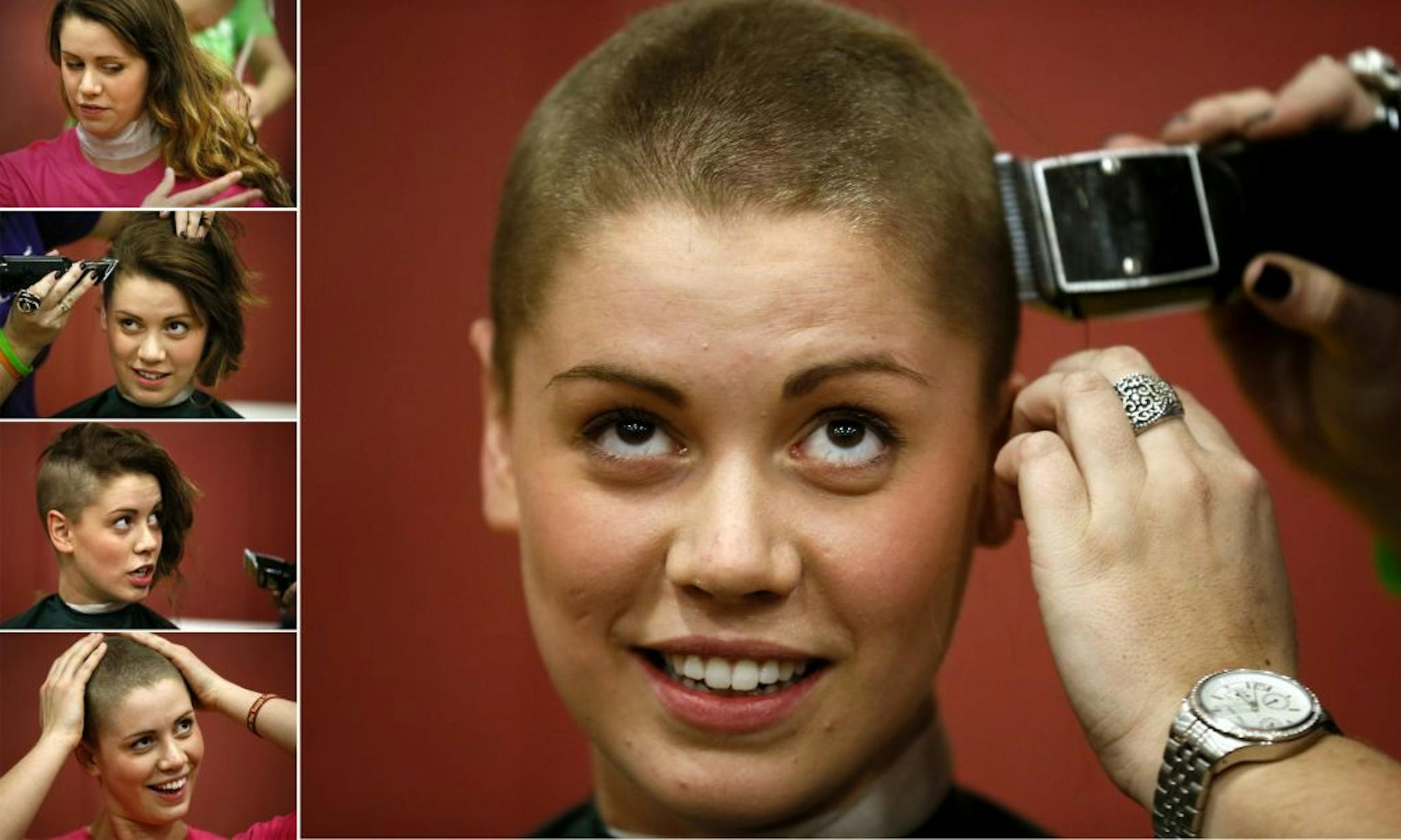 Senior U volleyball player Mia Tabberson had over 12 inches of her hair cut off for the cause.