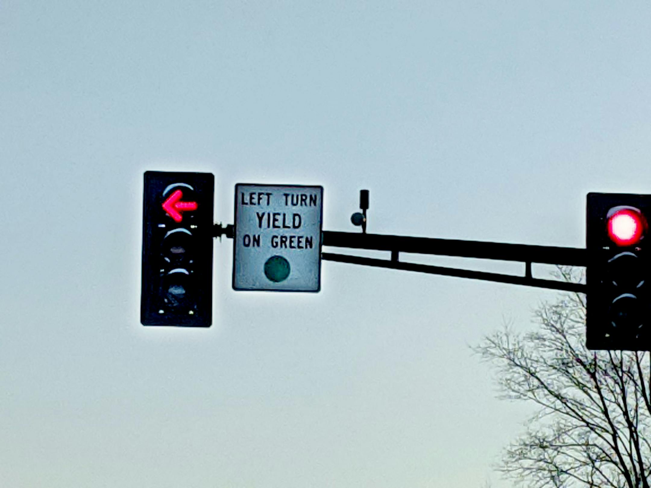 A misplaced sign on Hwy. 8 in Chisago City had drivers asking if they can make a left turn if they have a red arrow but see a green light for through traffic.