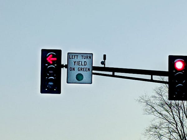 A misplaced sign on Hwy. 8 in Chisago City had drivers asking if they can make a left turn if they have a red arrow but see a green light for through 