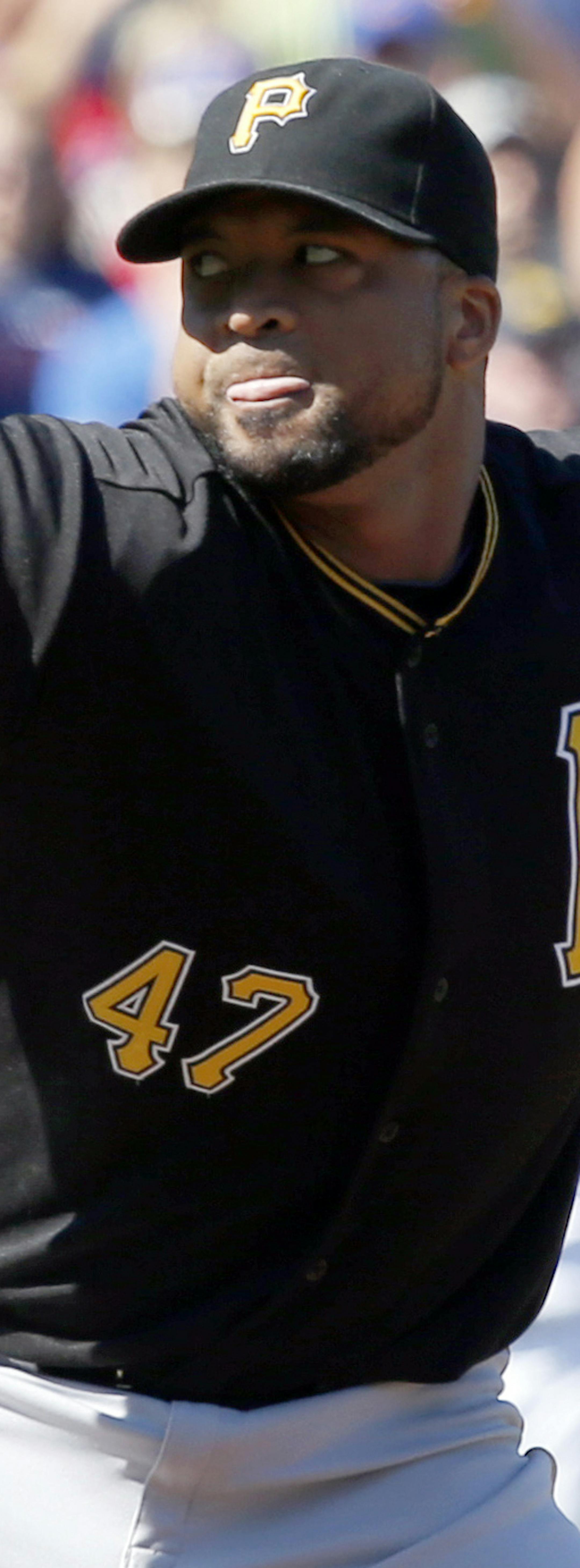 Pittsburgh Pirates starting pitcher Francisco Liriano delivers during the first inning of a baseball game against the Chicago Cubs Wednesday, Sept. 25, 2013, in Chicago. (AP Photo/Charles Rex Arbogast)