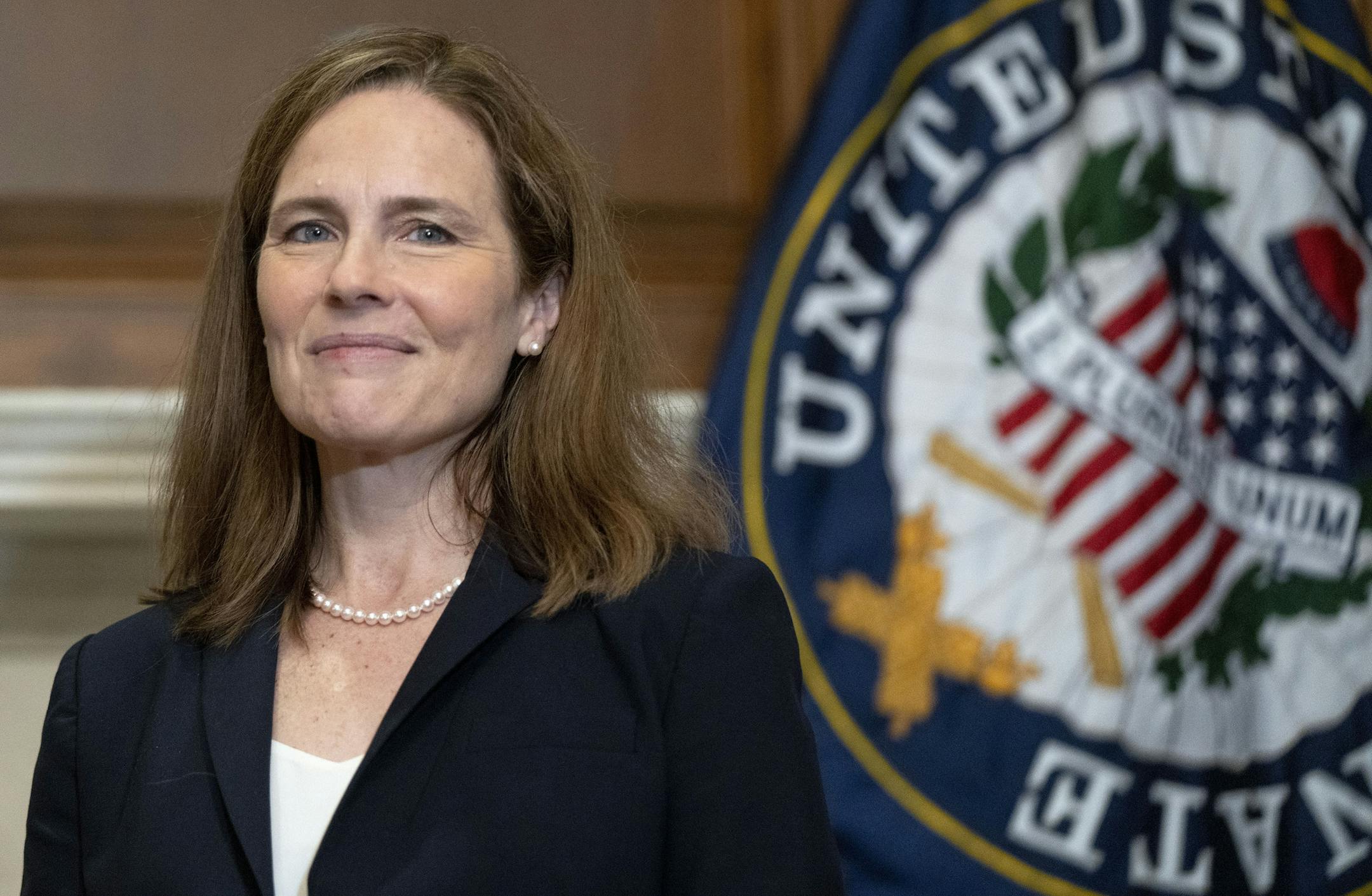 Supreme Court nominee Amy Coney Barrett seen Oct. 21, 2020, on Capitol Hill in Washington. Senate Republicans were poised Monday night to confirm her appointment to the Supreme Court.
