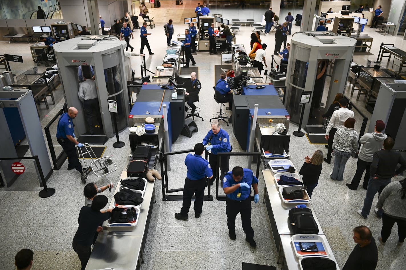 TSA employees worked without pay Tuesday at Terminal 1 at Minneapolis-St. Paul International Airport. ] Aaron Lavinsky &#xa5; aaron.lavinsky@startribune.com TSA operations at MSP Airport seem to be relatively normal for travelers, despite the government shutdown. We photograph TSA operations Tuesday, Jan. 15, 2019 at Minneapolis-St. Paul International Airport.