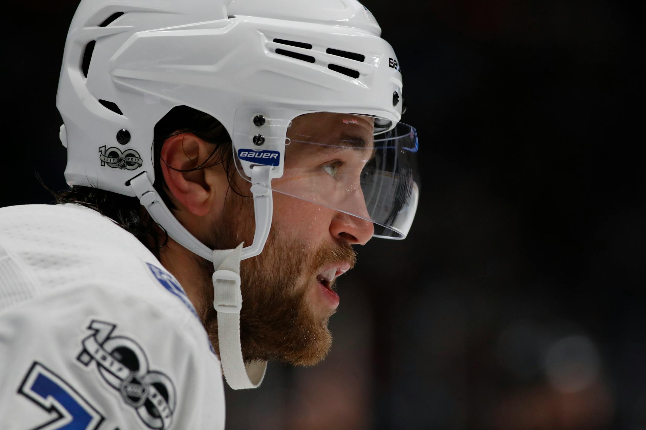 Tampa Bay Lightning defenseman Victor Hedman (77) in the third period of an NHL hockey game Saturday, Dec. 16, 2017, in Denver. The Lightning won 6-5. (AP Photo/David Zalubowski)