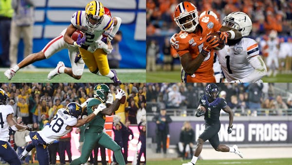 There's plenty of depth at wide receiver in this year's NFL draft, including (clockwise from top left) LSU's Justin Jefferson, Clemson's Tee Higgins, 