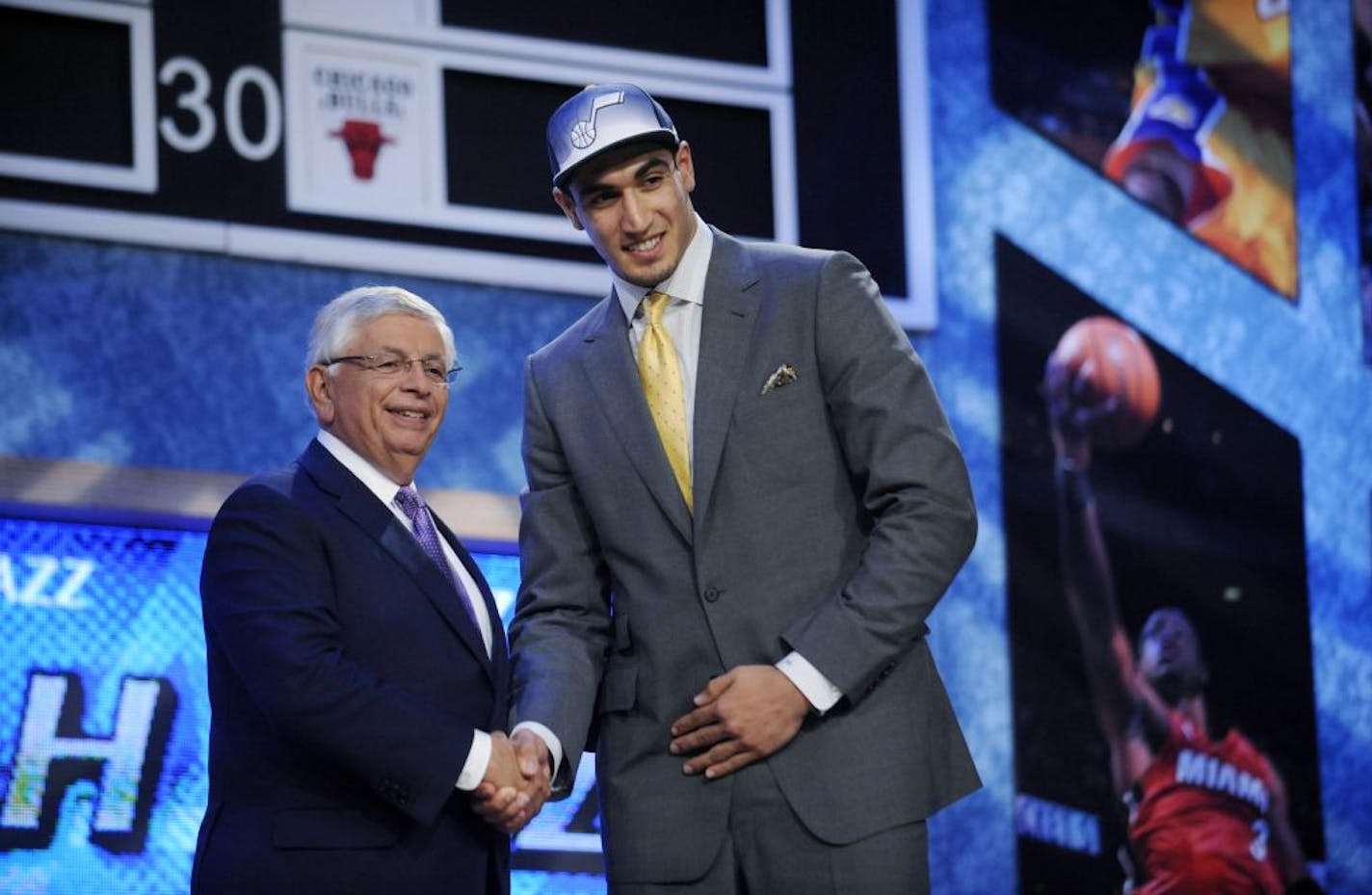 NBA Commissioner David Stern, left, poses with the No. 3 overall pick, Kentuckys' Enes Kanter, from Turkey, who was selected by the Utah Jazz in the NBA basketball draft Thursday, June, 23, 2011, in Newark, N.J.