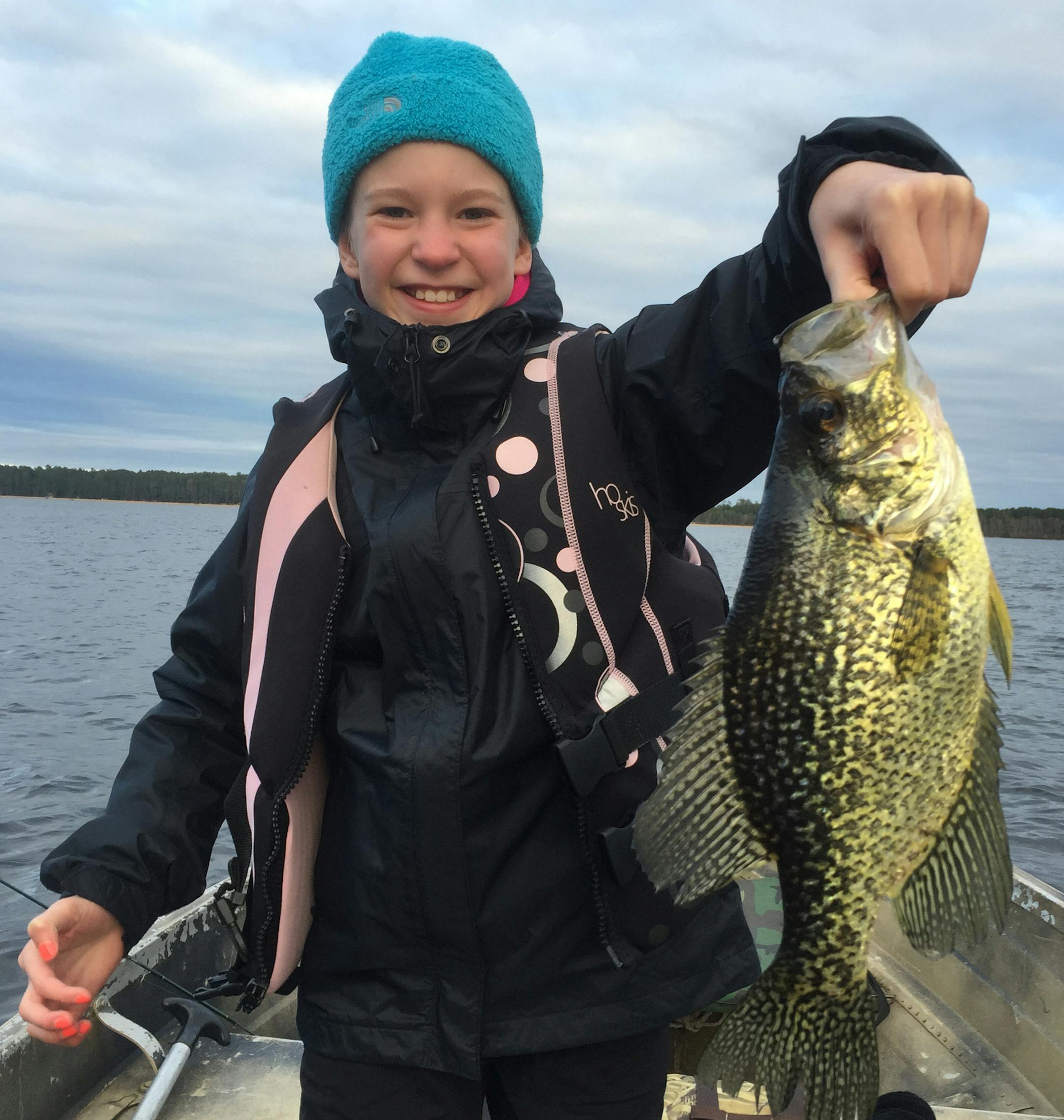 Leah Blomquist, 11, of Plymouth, caught this huge 15-inch crappie on a plain hook and minnow while fishing for a walleye on the fishing opener at Sturgeon Lake in St. Louis County.