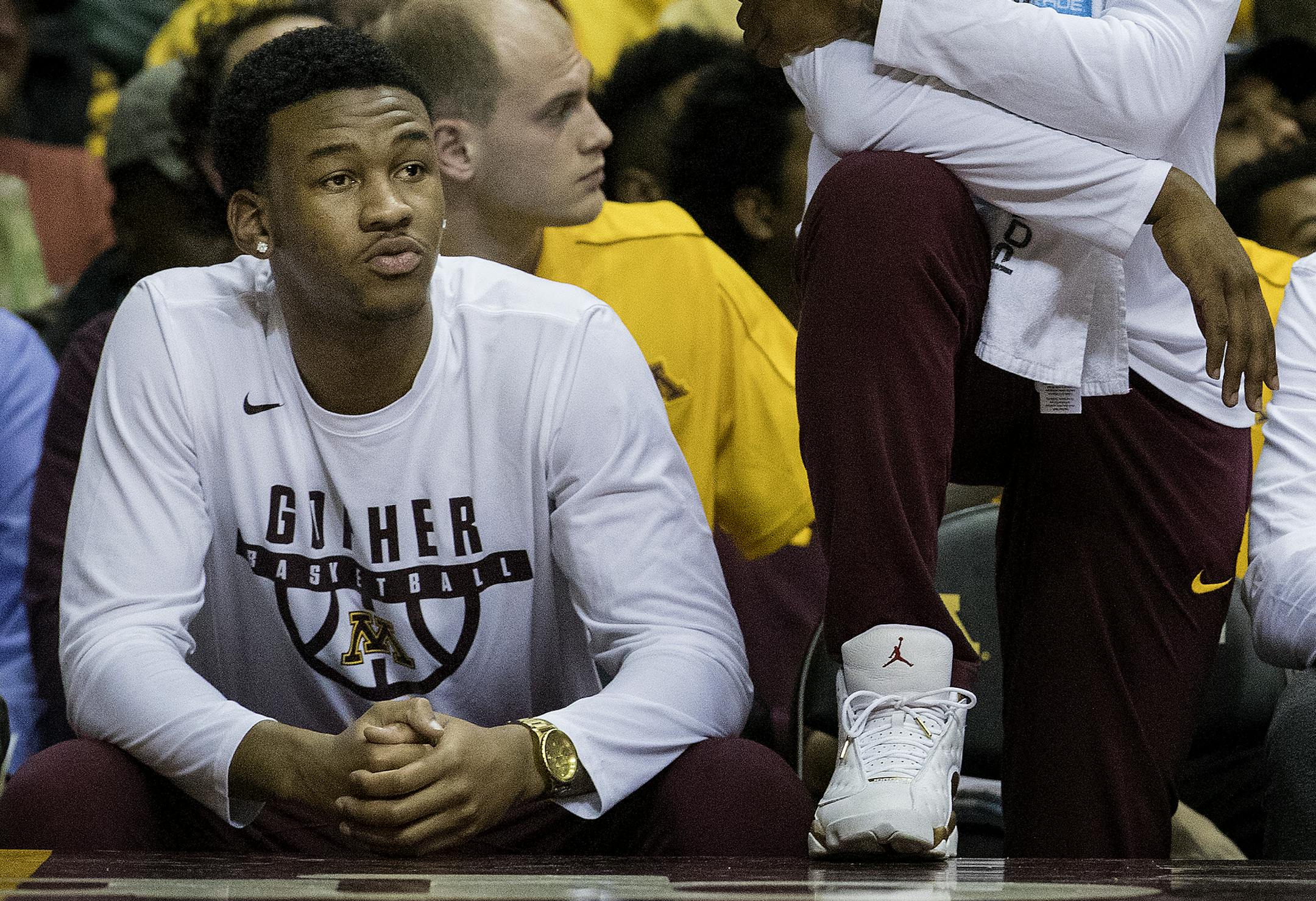 Dupree McBrayer did not play on Wednesday. ] CARLOS GONZALEZ ï cgonzalez@startribune.com - November 29, 2017, Minneapolis, MN, Williams Arena, NCAA Basketball, University of Minnesota Gophers vs. Miami Hurricanes