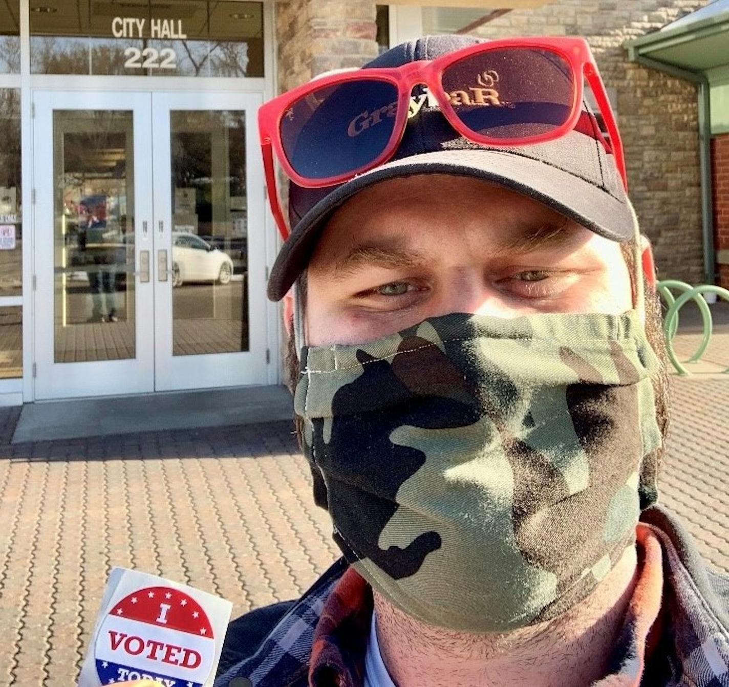 Benjamin Allen, a warehouse manager for All Energy Solar in River Falls, Wis., where he took a selfie after he voted. St. Paul-based All Energy Solar encouraged high voter turnout by hiring a voter coach to answer questions and help simplify the process, which is more complicated this year amid the coronavirus pandemic.