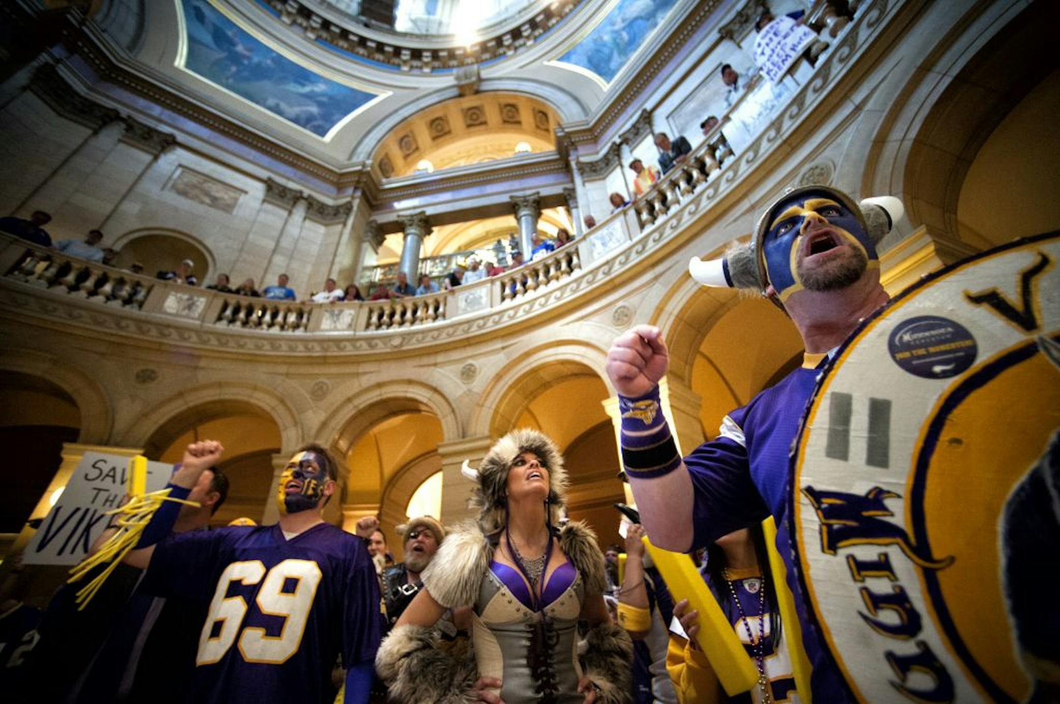 Vikings stadium supporters crammed the Capitol Rotunda for a rally to support the Vikings stadium on Monday.