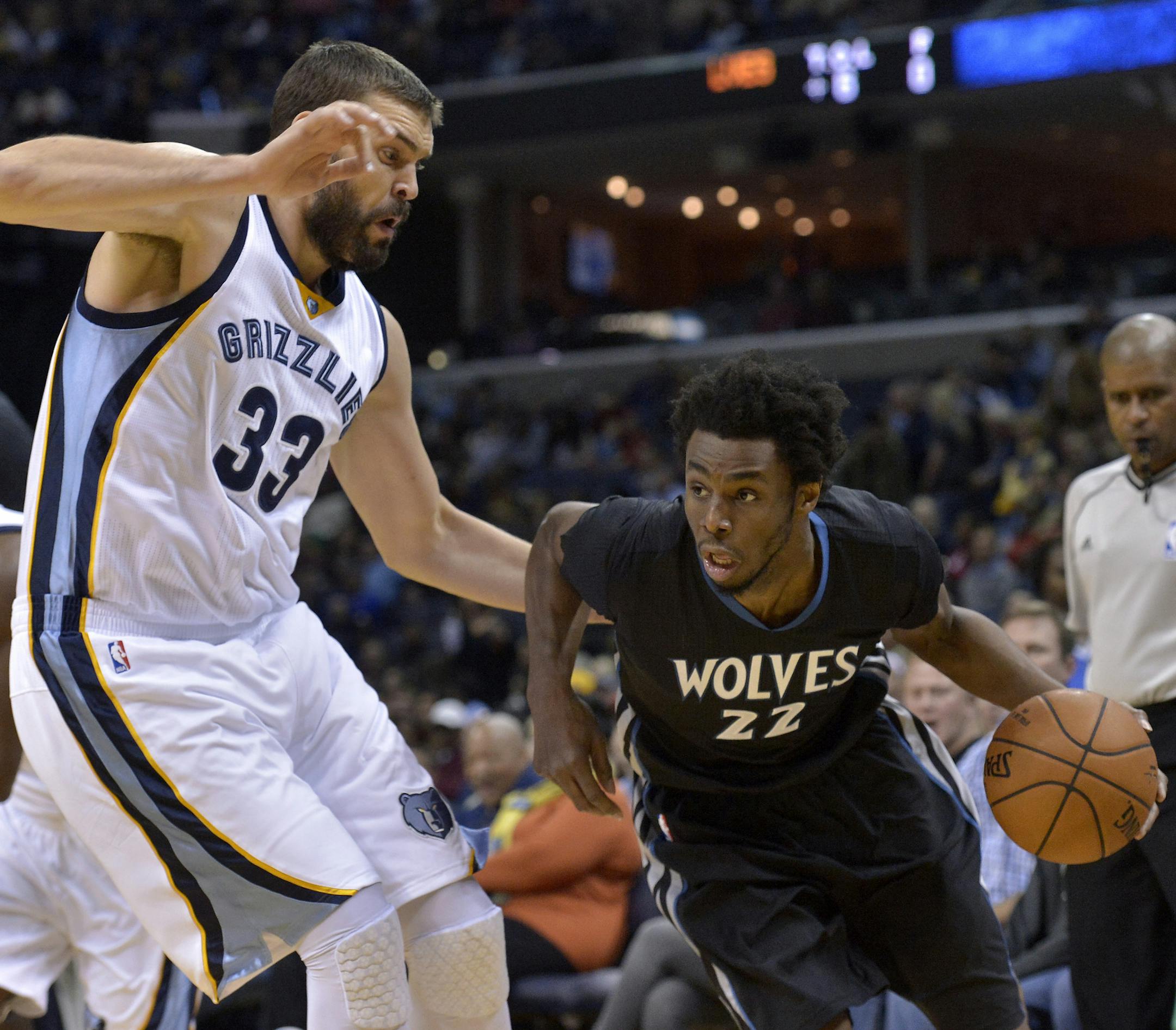 The most impressive stretch in the young career of the Wolves' Andrew Wiggins (22) hit a bit of a speed bump Saturday in Memphis when he scored only seven points and committed five turnovers.