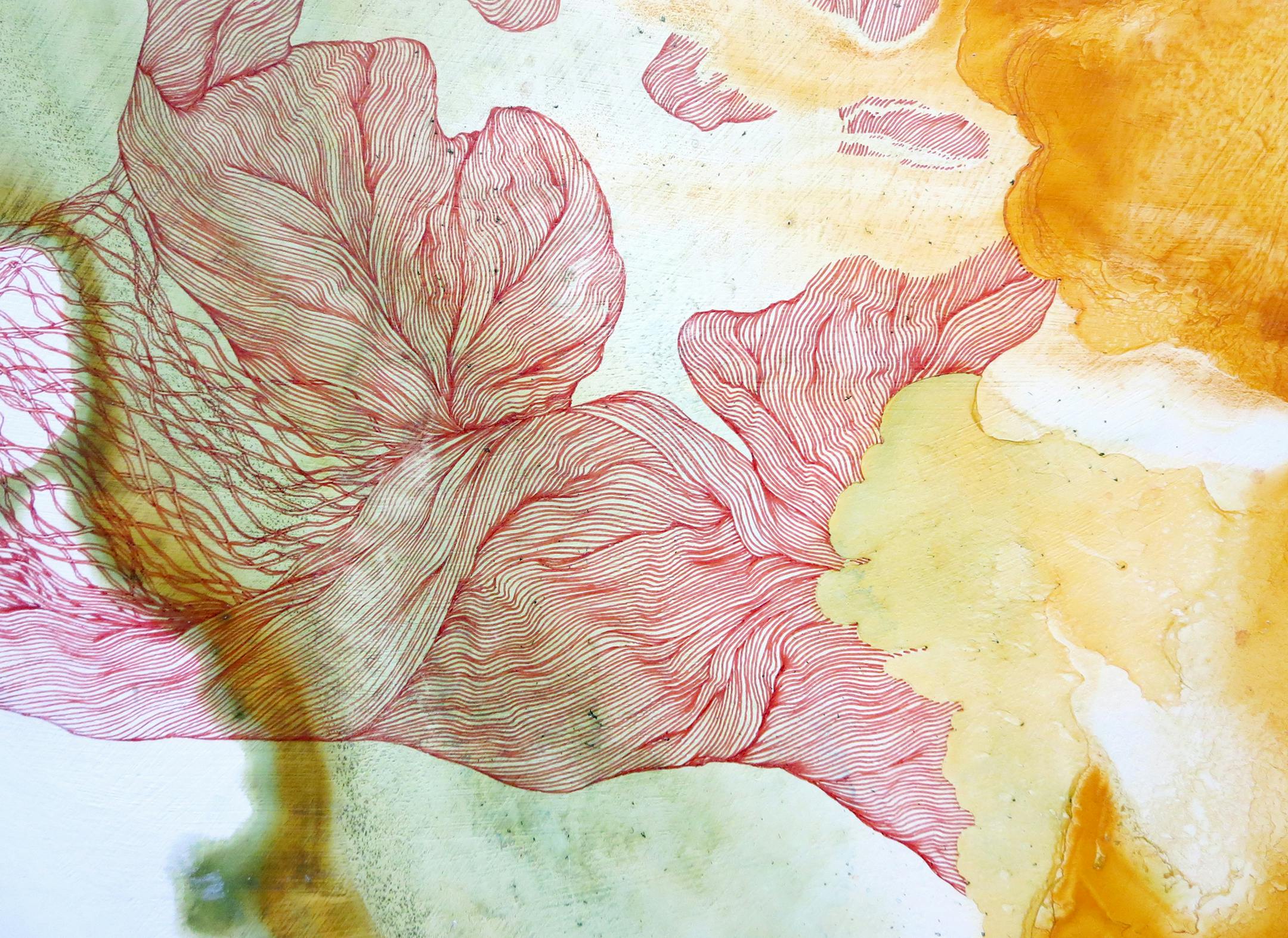 Detail from "Albicant VII," a painting by by Liza Sylvestre Acrylic & Ink on Panel 20"x24" Provided by Public Functionary