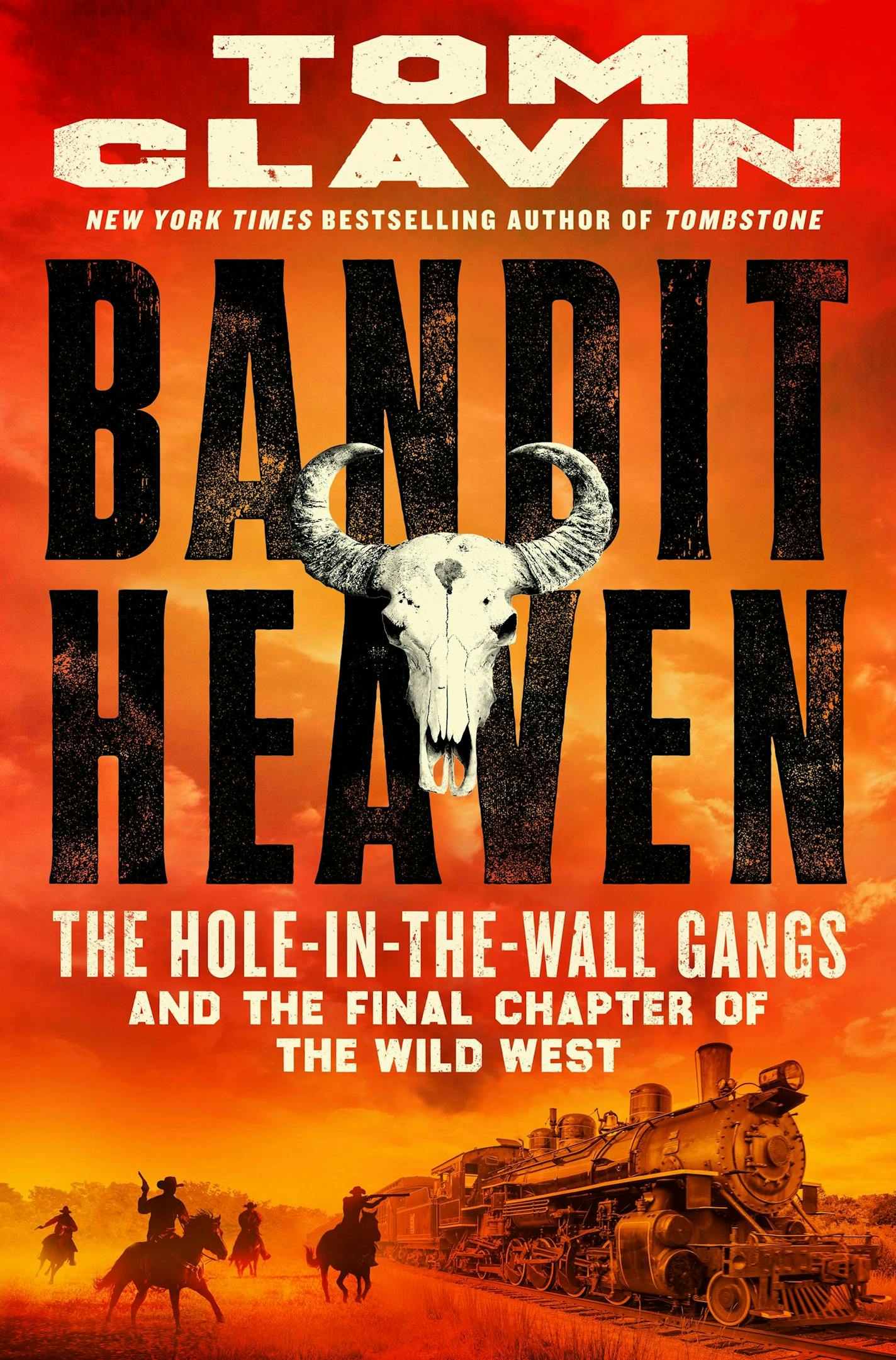 cover of Bandit Heaven is an illustration of outlaws descending on a locomotive