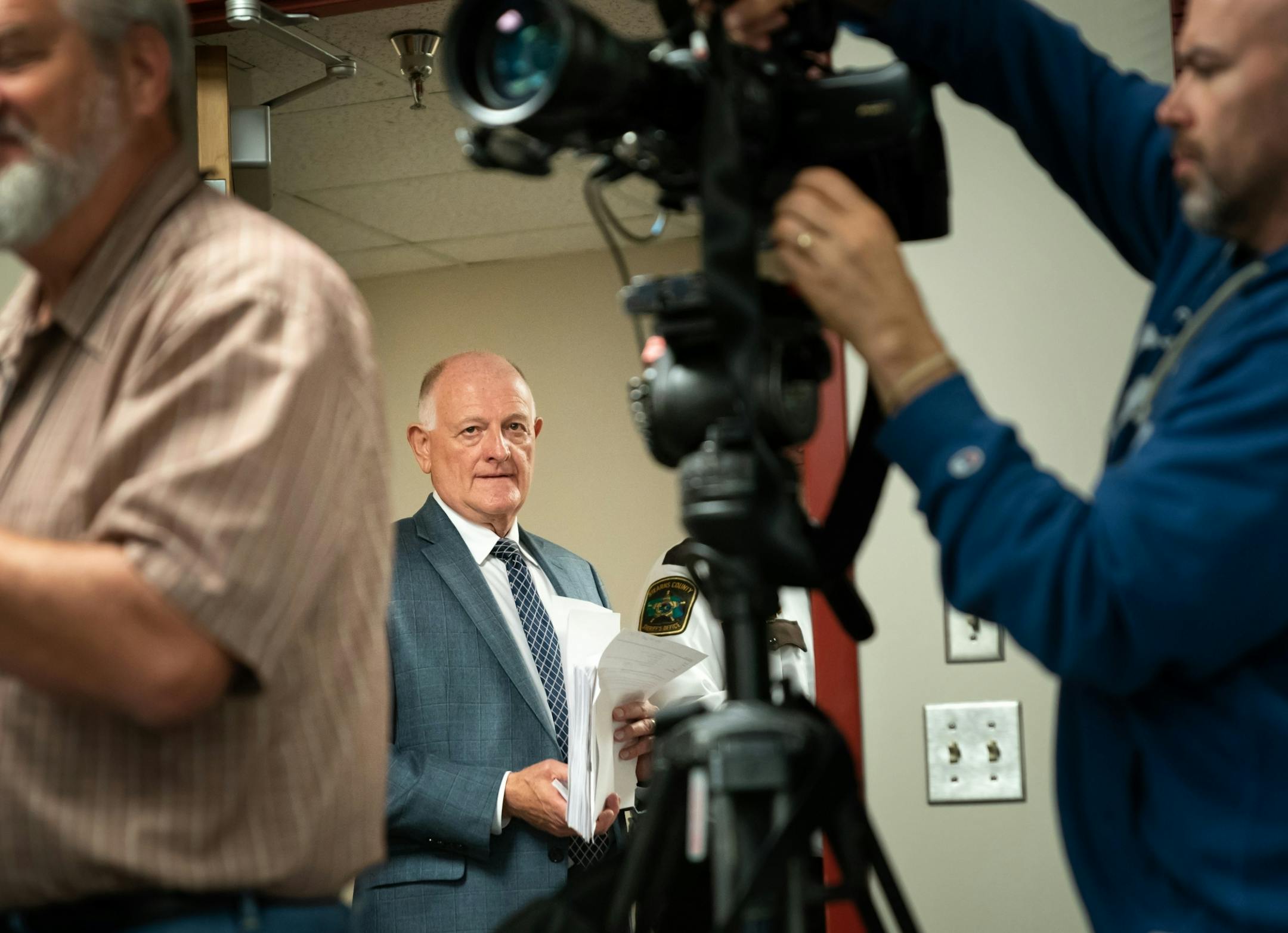 Stearns County Sheriff Don Gudmundson waited to enter a press conference to discuss the document release in the Jacob Wetterling case.