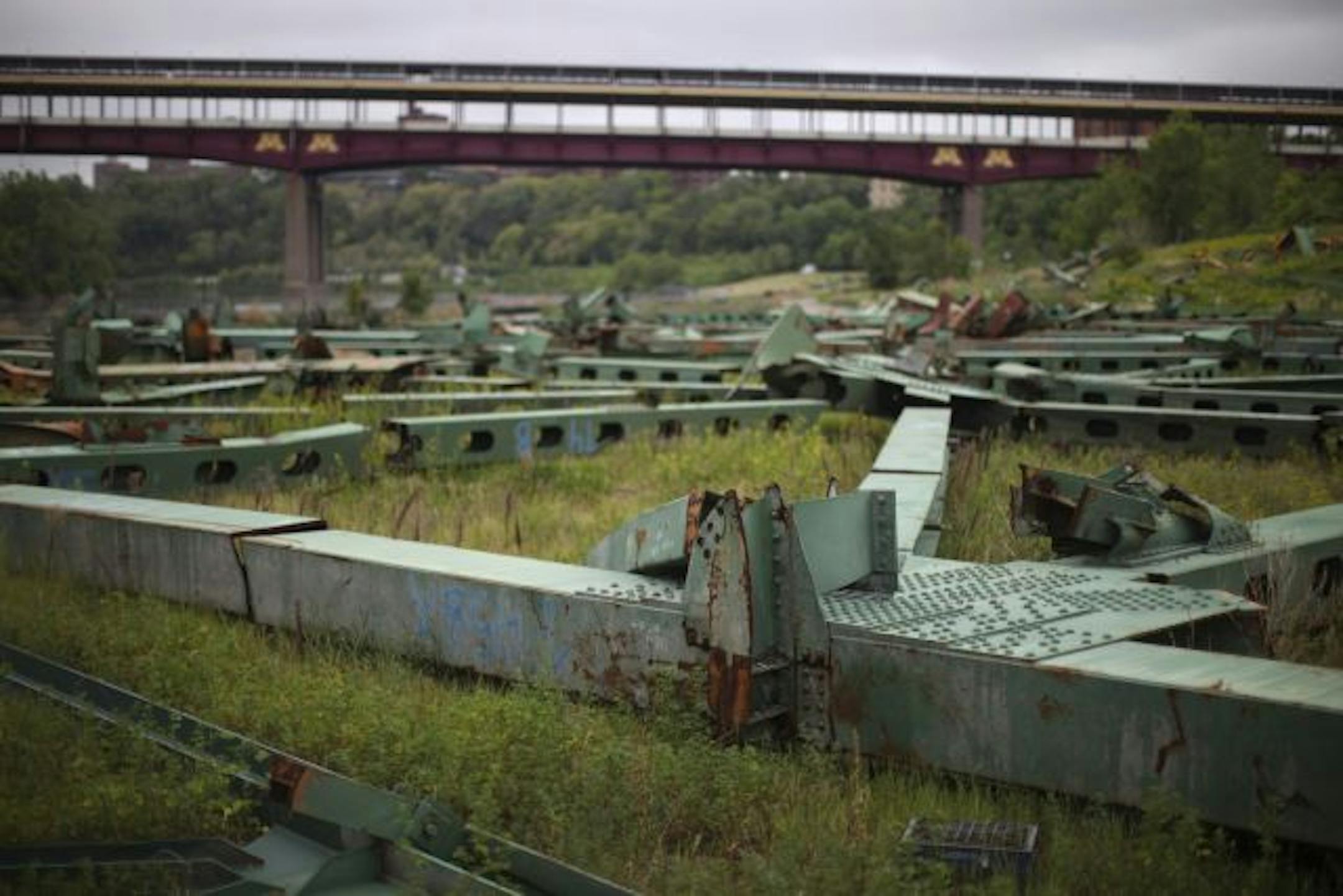 Twisted girders on the ground at the Bohemian Flats Monday afternoon.