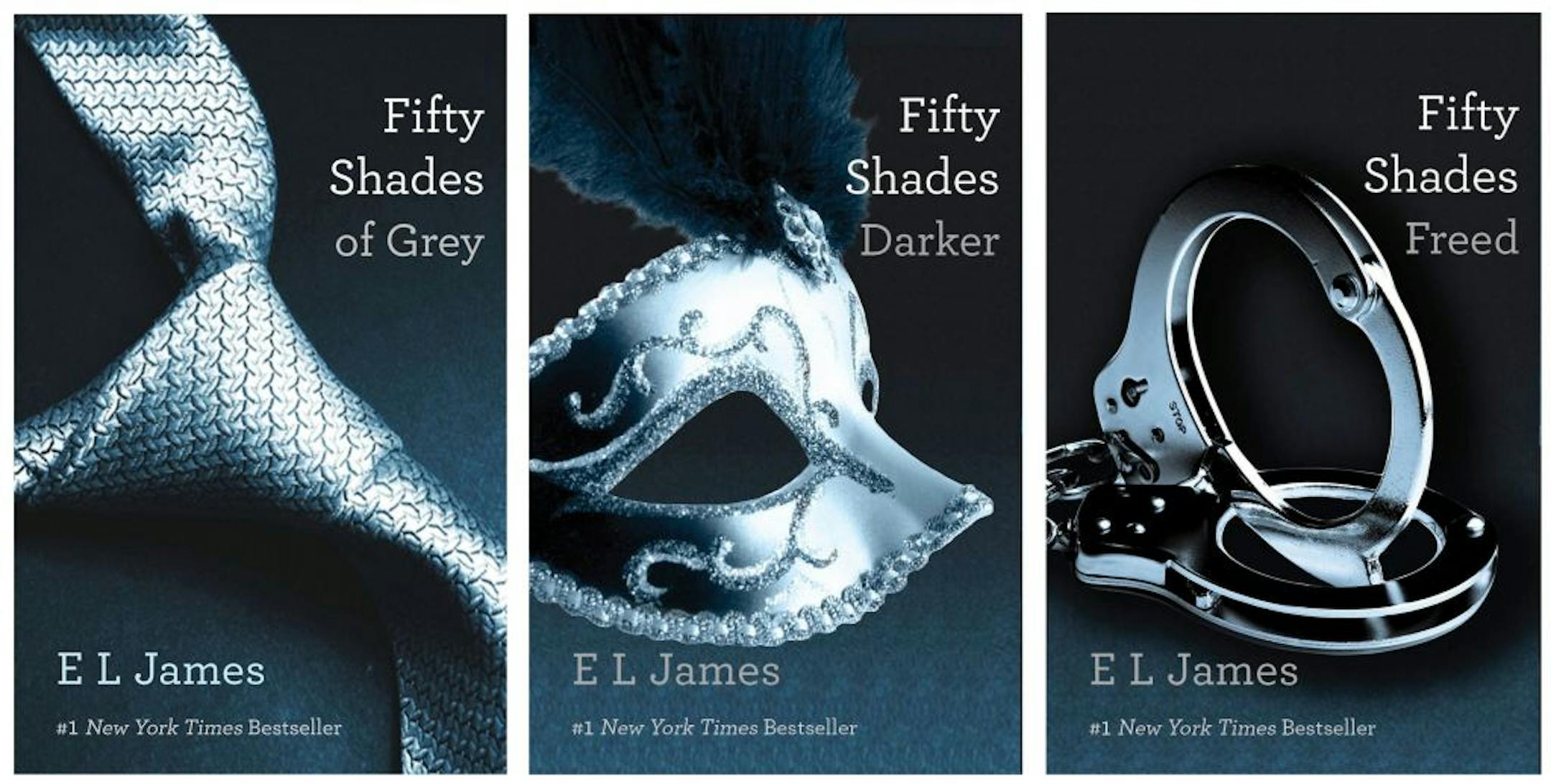 his file combo made of book cover images provided by Vintage Books shows the "Fifty Shades of Grey" trilogy by best-selling author E L James.